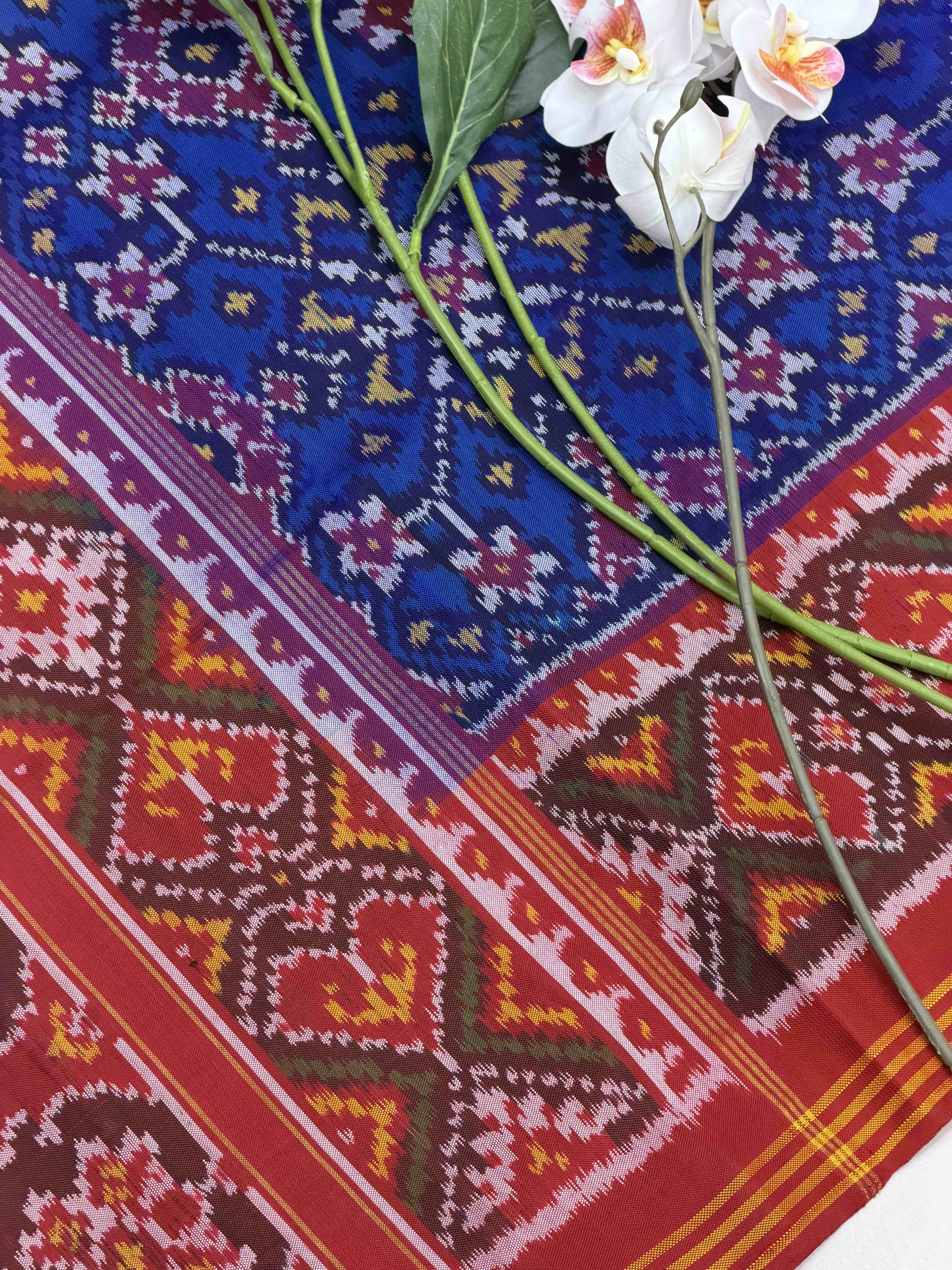Red & Blue Navaratan Patola Saree