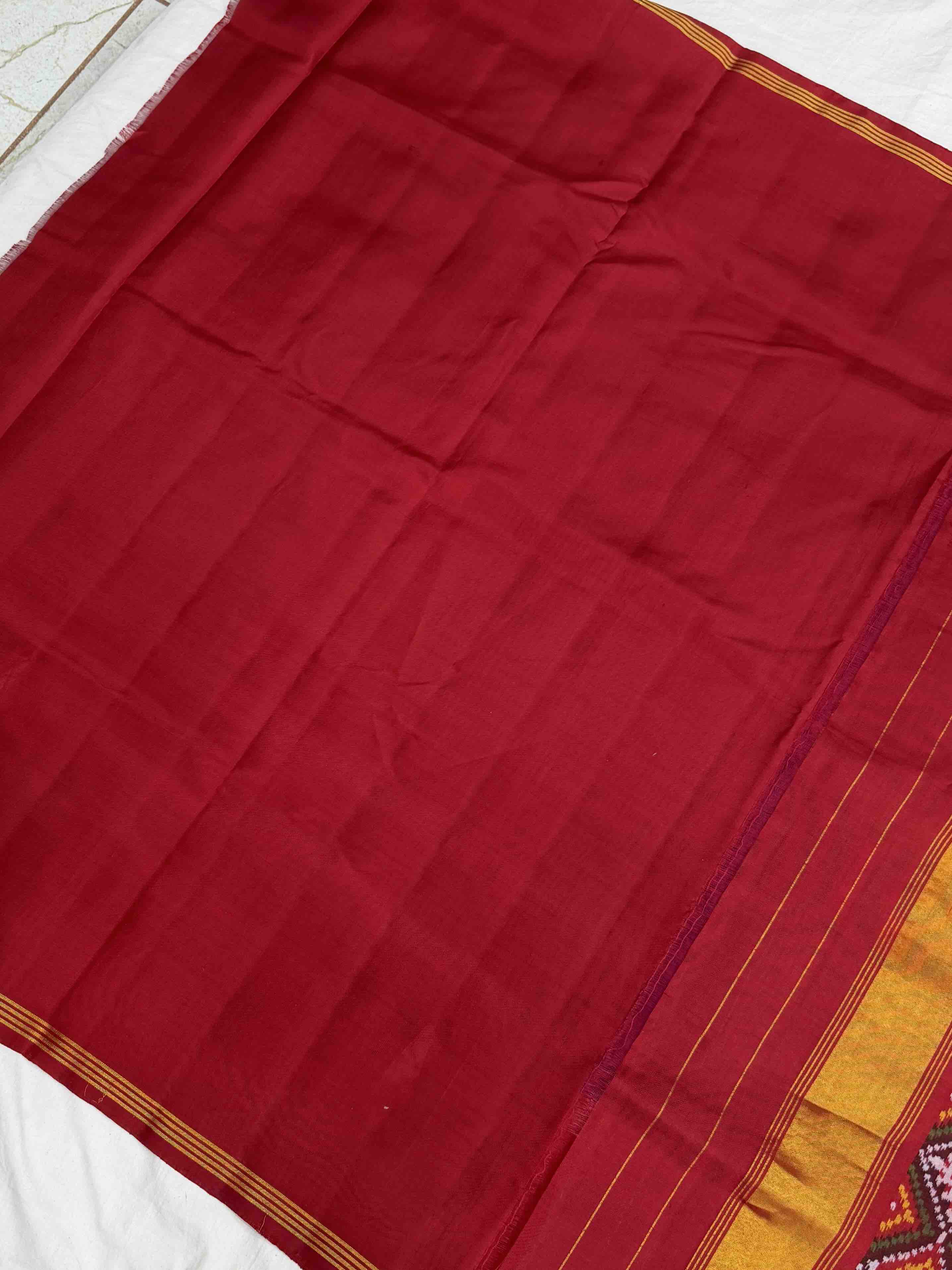 Red & Blue Manekchawk Single ikat Patan Patola