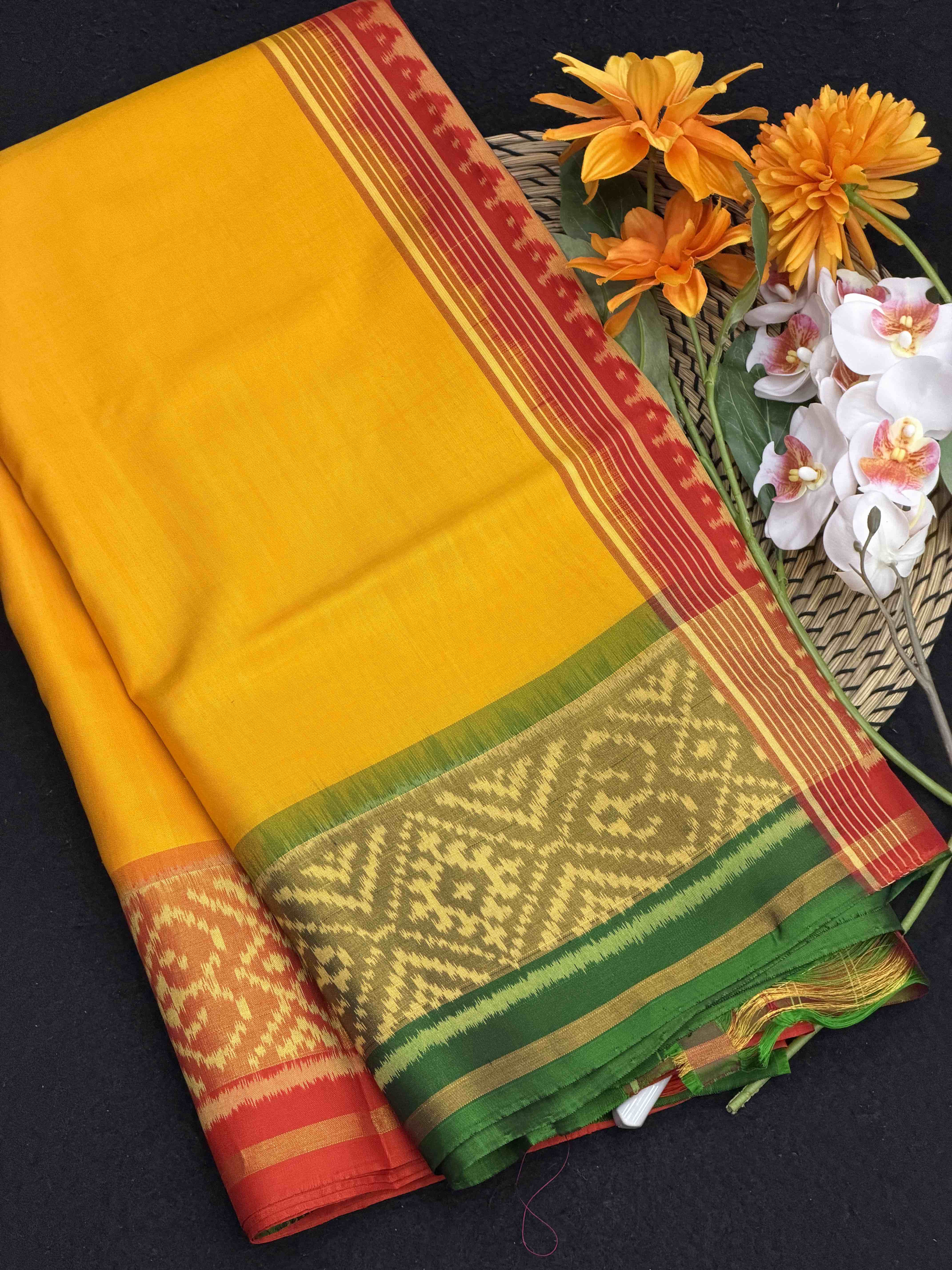 Ganga Jamuna Plain Yellow Patola Saree