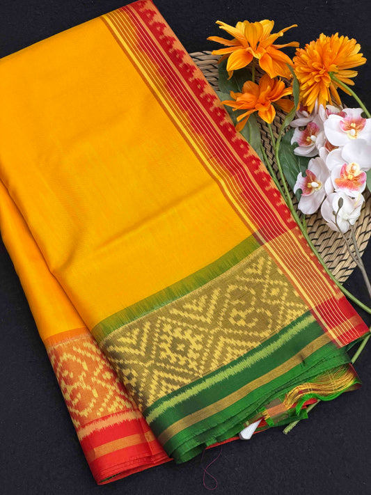 Ganga Jamuna Plain Yellow Patola Saree