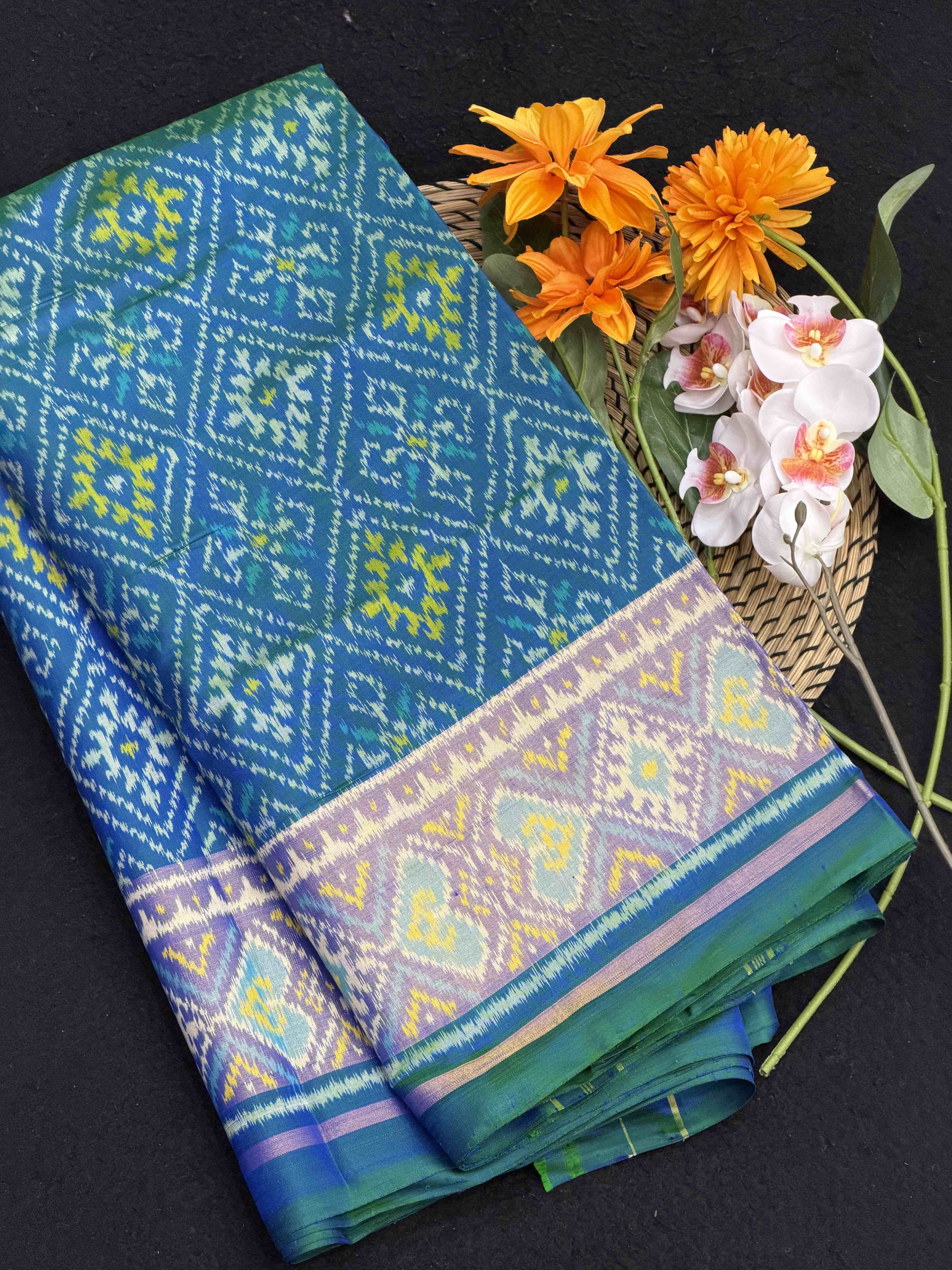 Peacock Blue shaded Panchanda Patola Saree