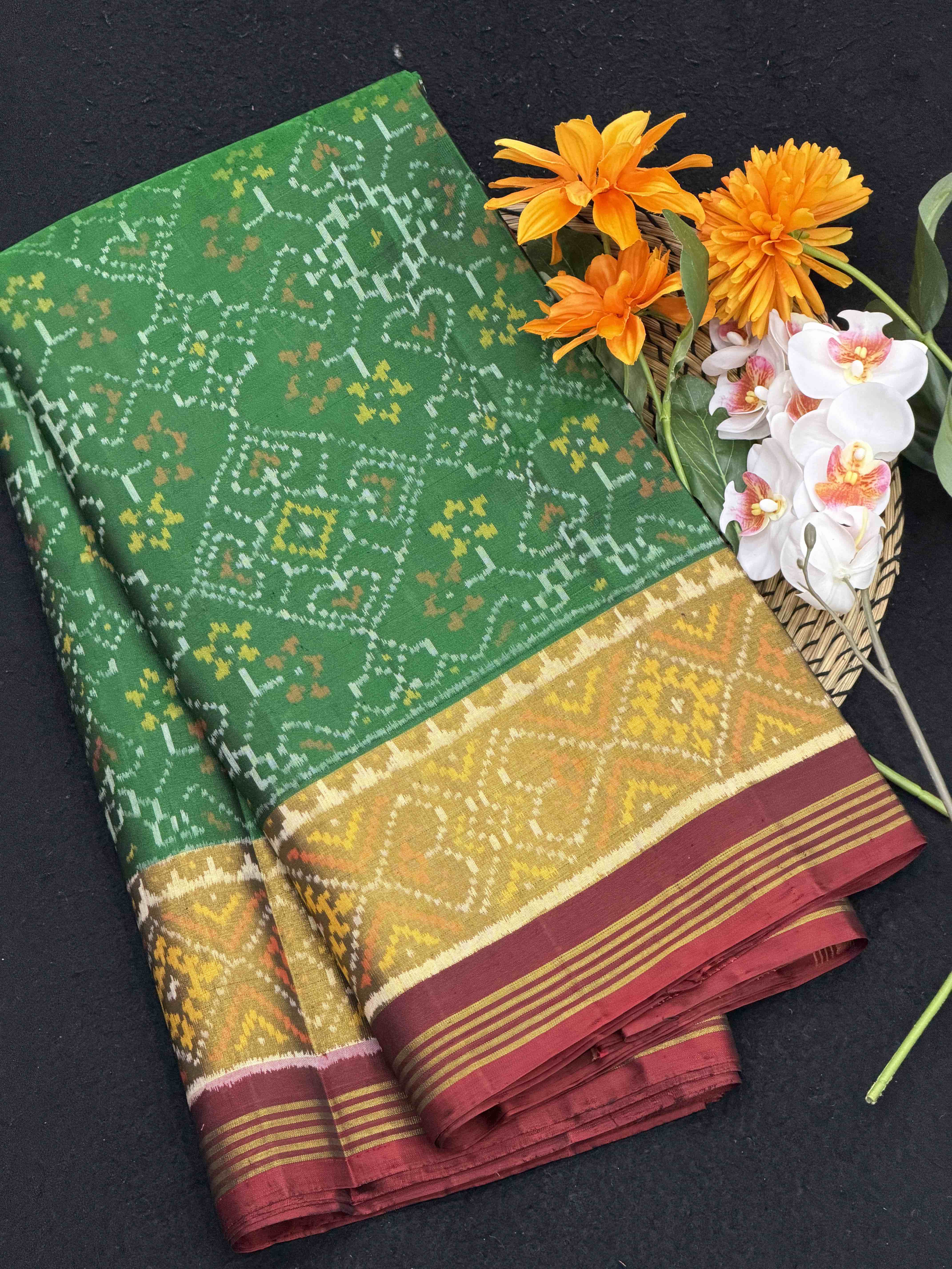 Maroon & Green Manekchawk Rajkot Patola Saree