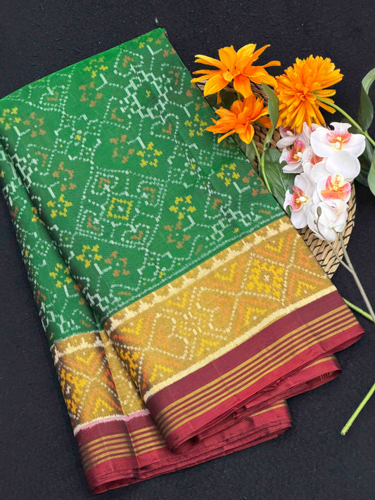 Maroon & Green Manekchawk Rajkot Patola Saree