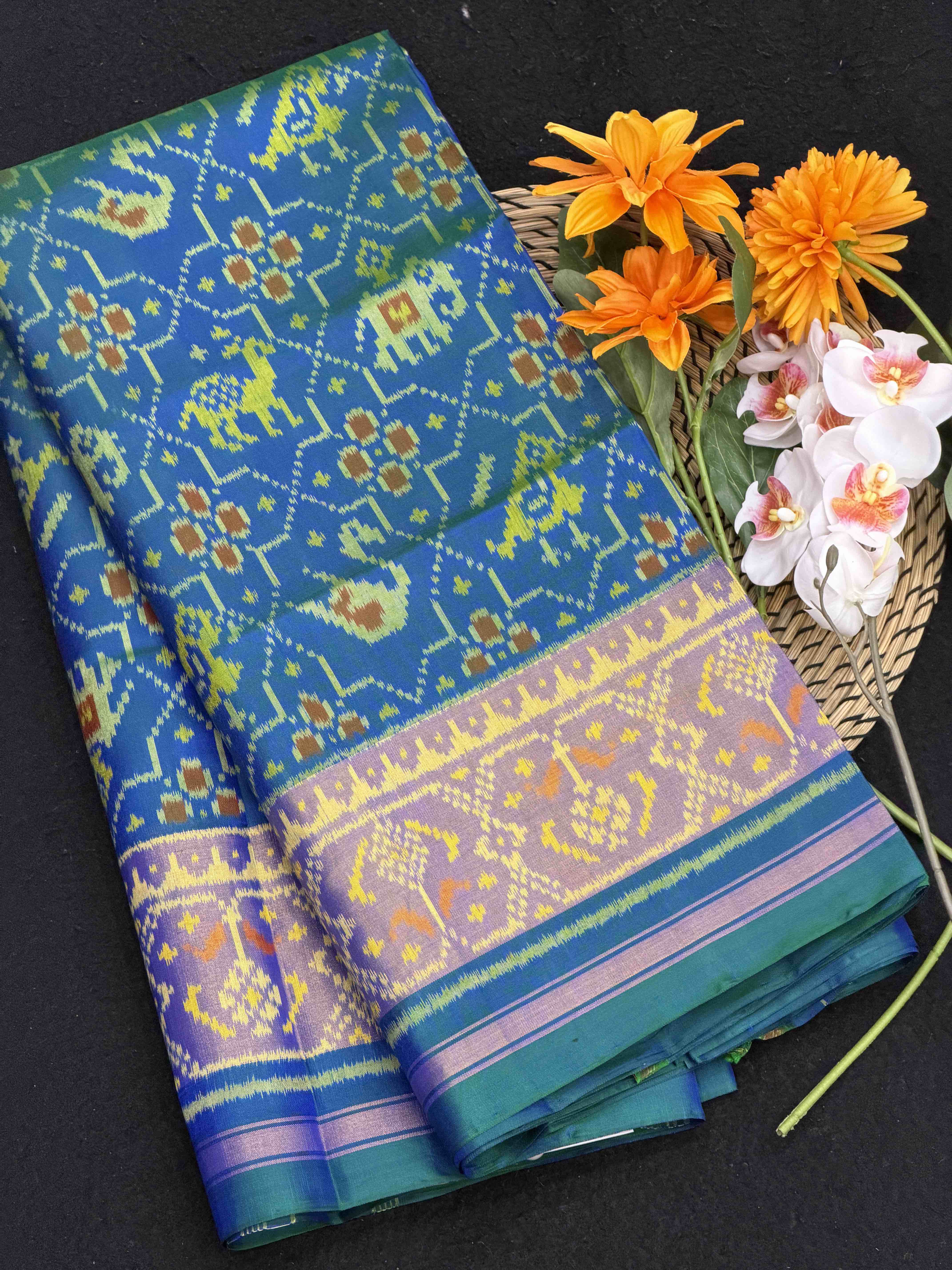 Peacock Blue star narikunjar Rajkot Patola Saree
