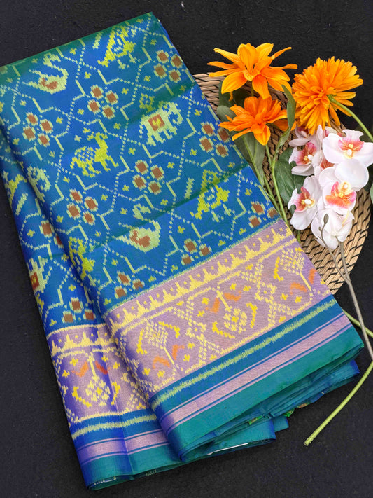 Peacock Blue star narikunjar Rajkot Patola Saree