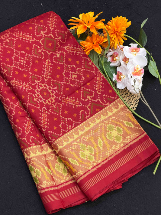 Maroonish red manekchawk Rajkot Patola Saree
