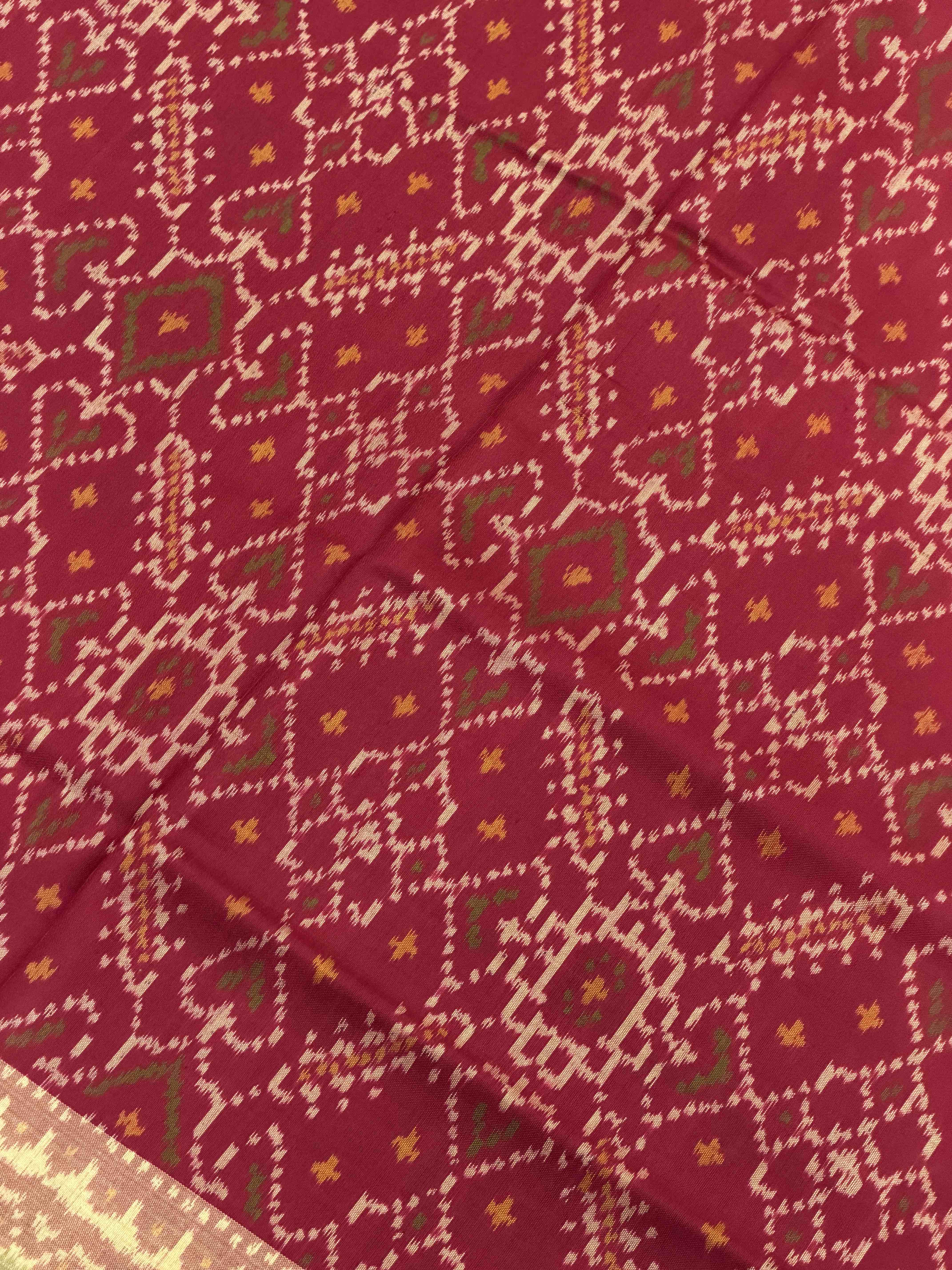 Maroonish red manekchawk Rajkot Patola Saree