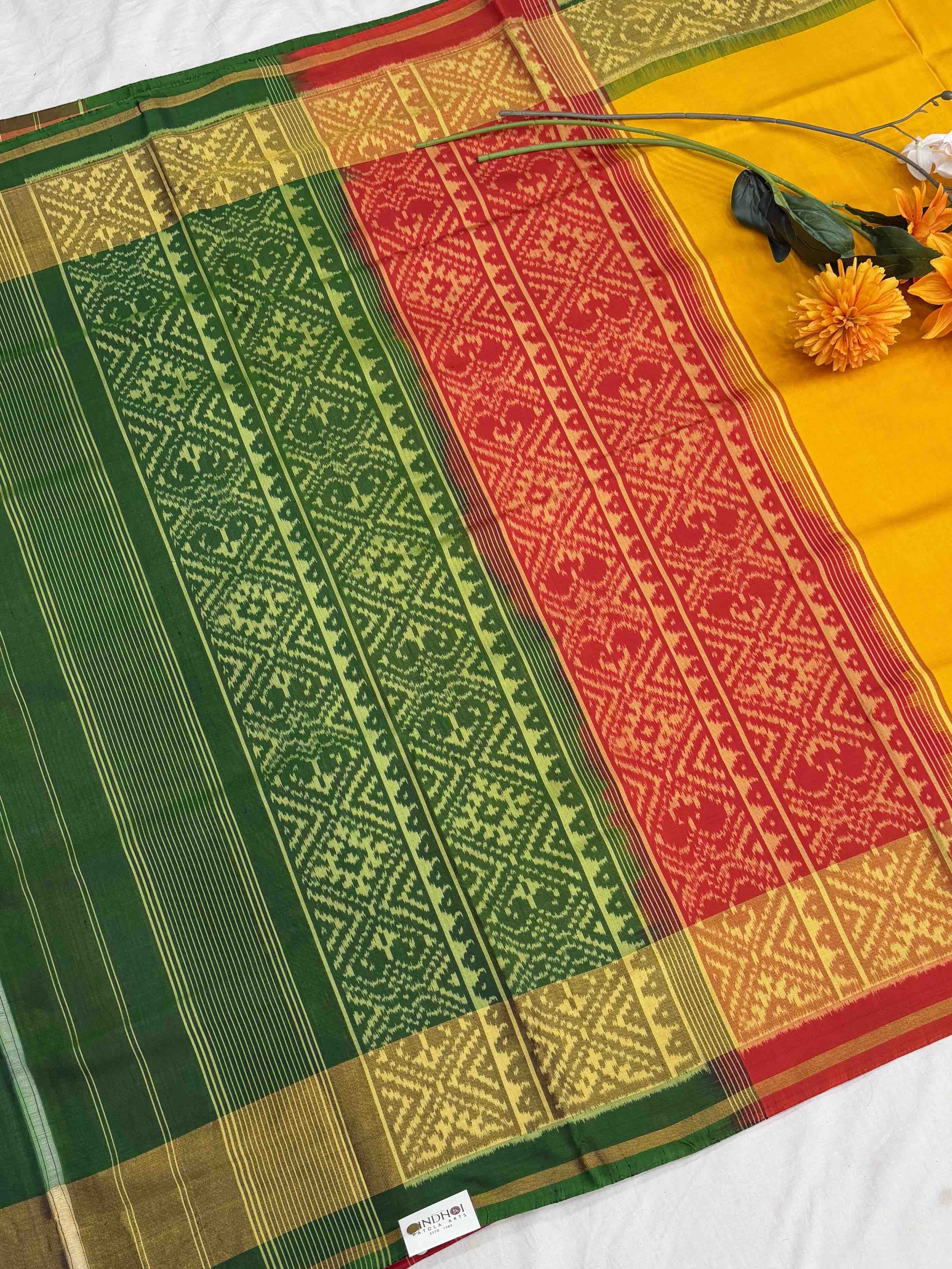 Ganga Jamuna Plain Yellow Patola Saree
