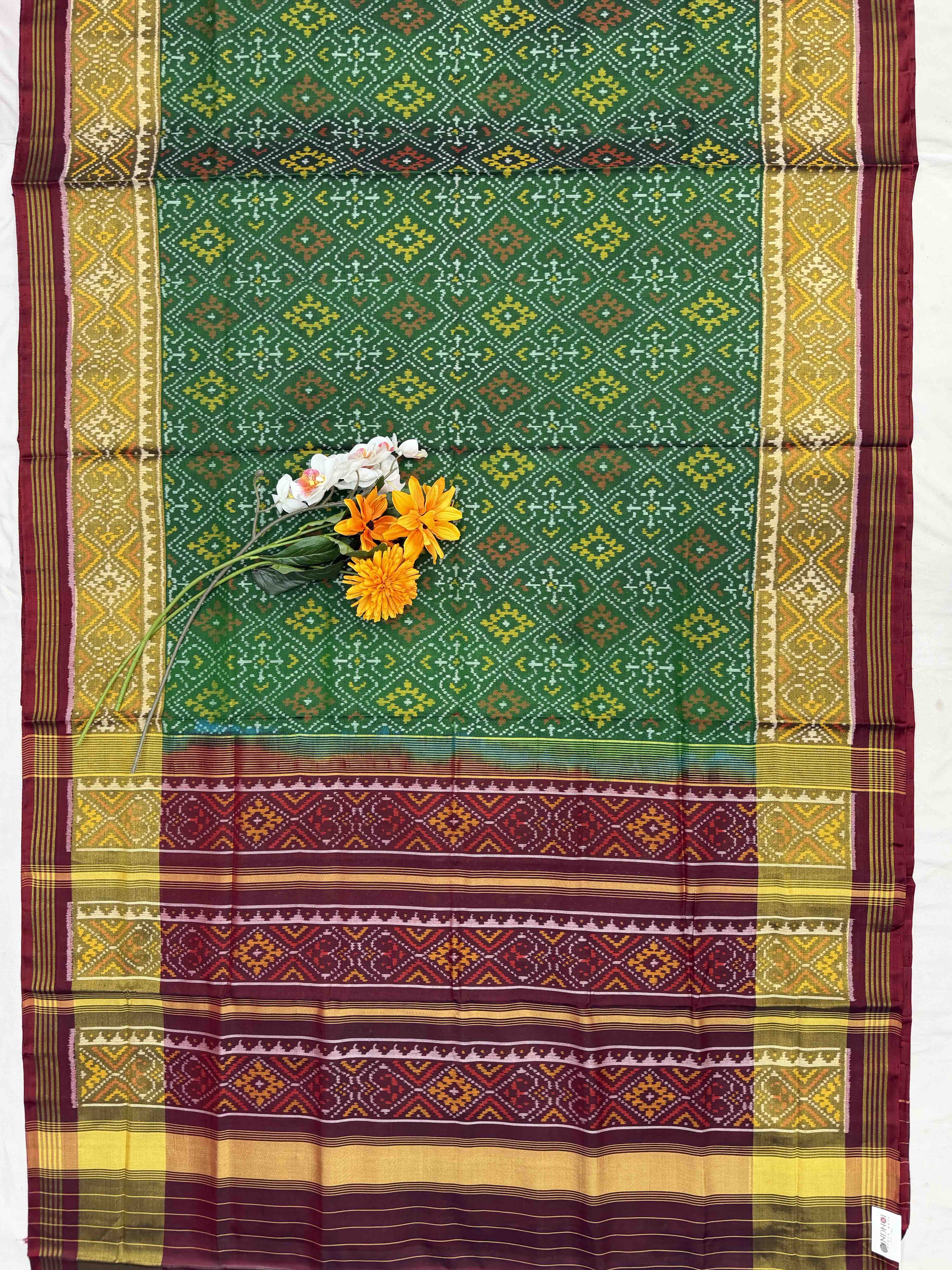 Maroon & Green chandabhat Rajkot Patola Saree