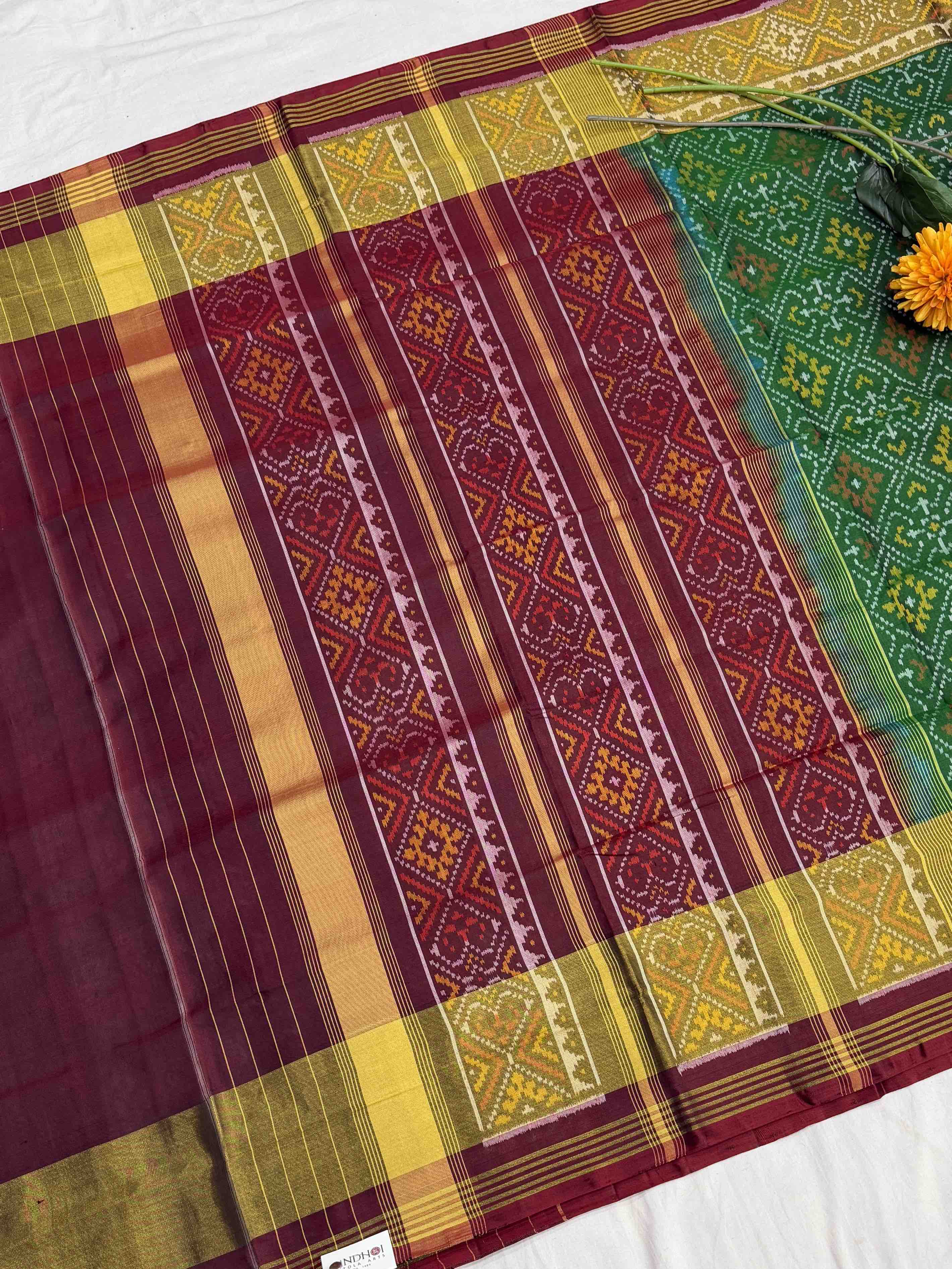 Maroon & Green chandabhat Rajkot Patola Saree