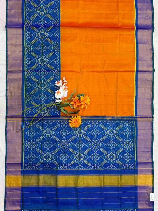 Peacock blue & orange skirt border Rajkot Patola Saree