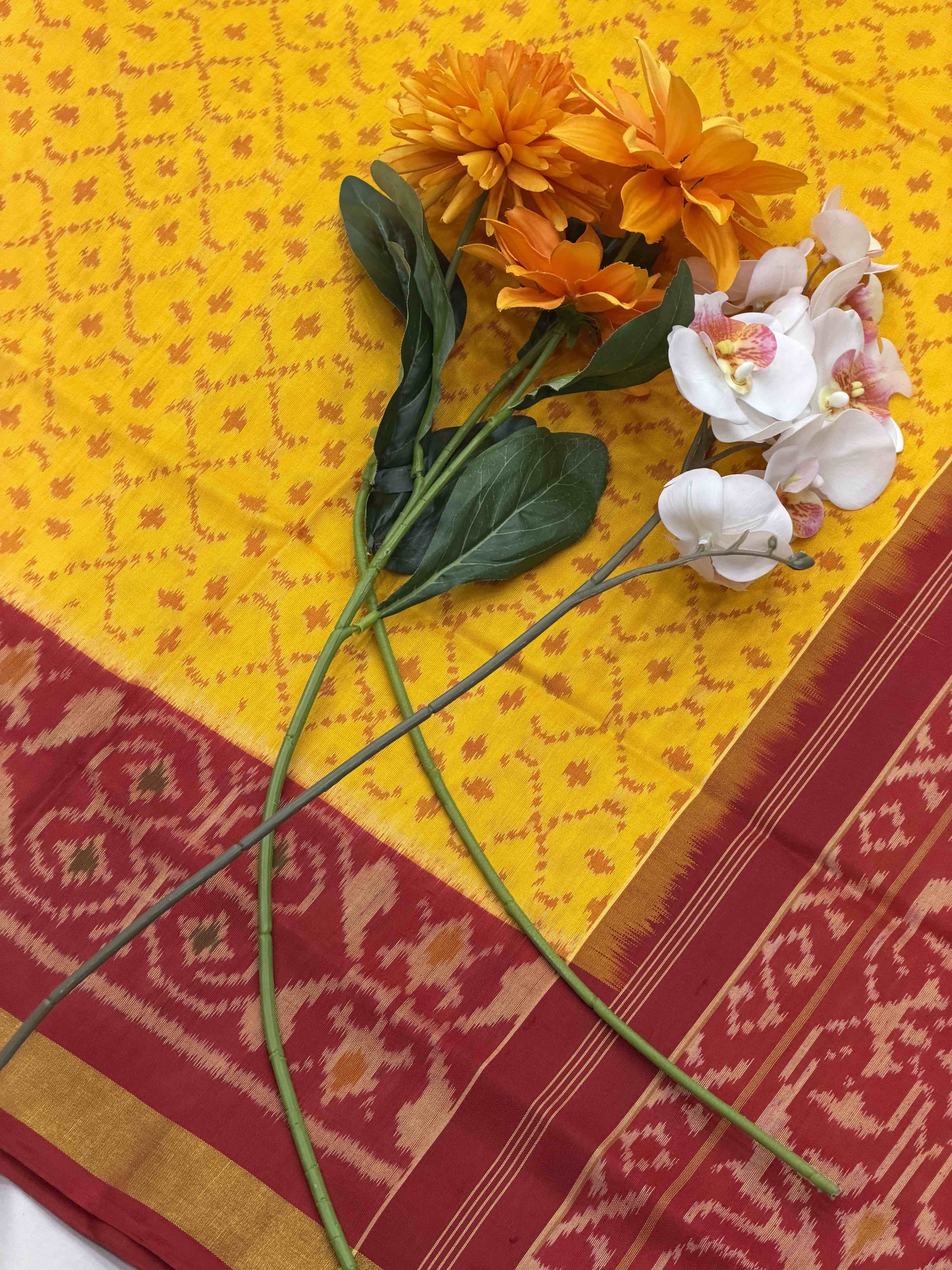 Red & Yellow Designer Patola Saree in fancy design