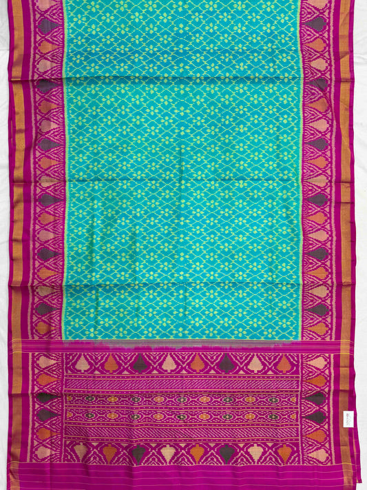 Pink & Cyan Fancy design Rajkot patola Saree