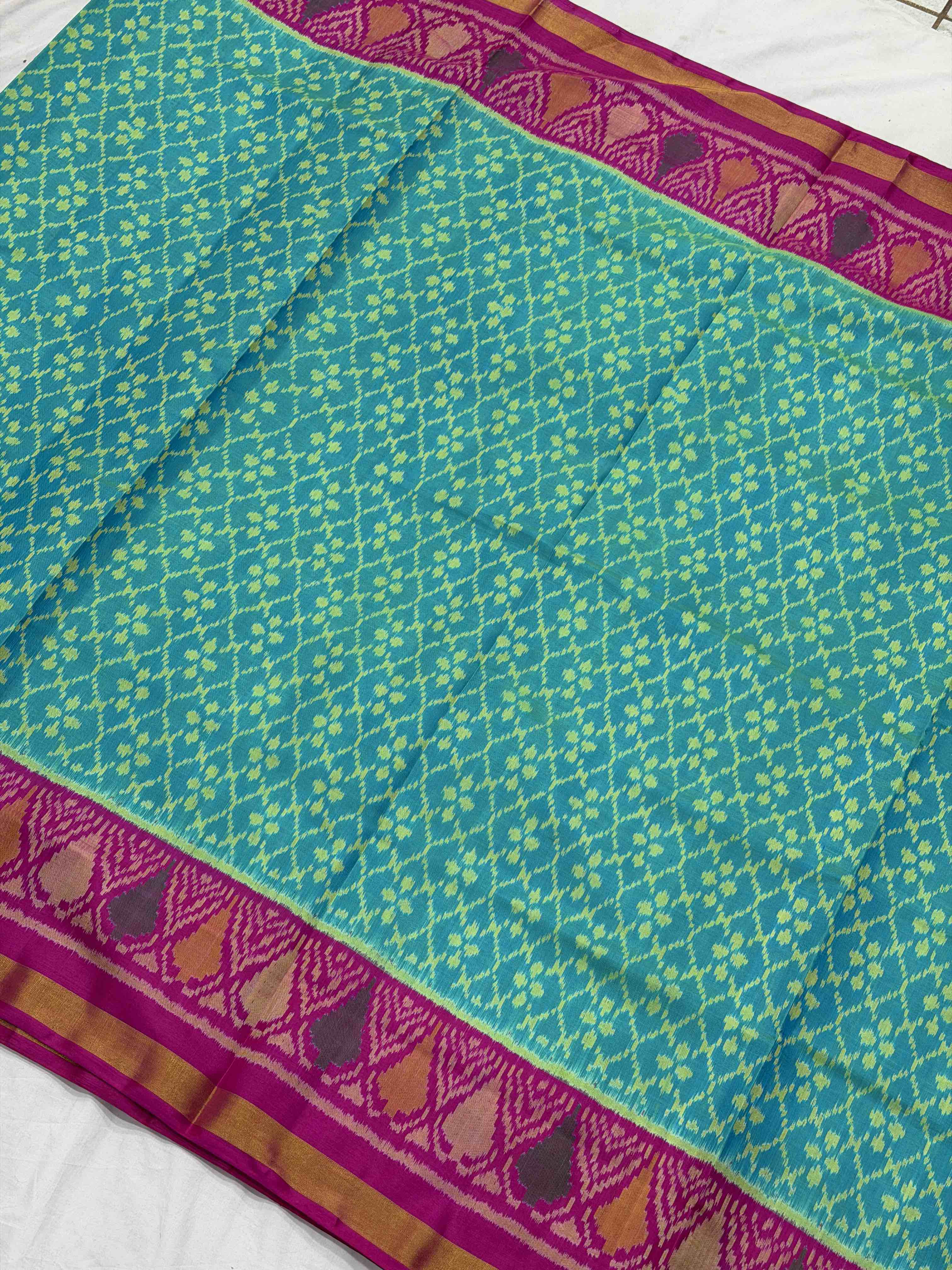 Pink & Cyan Fancy design Rajkot patola Saree