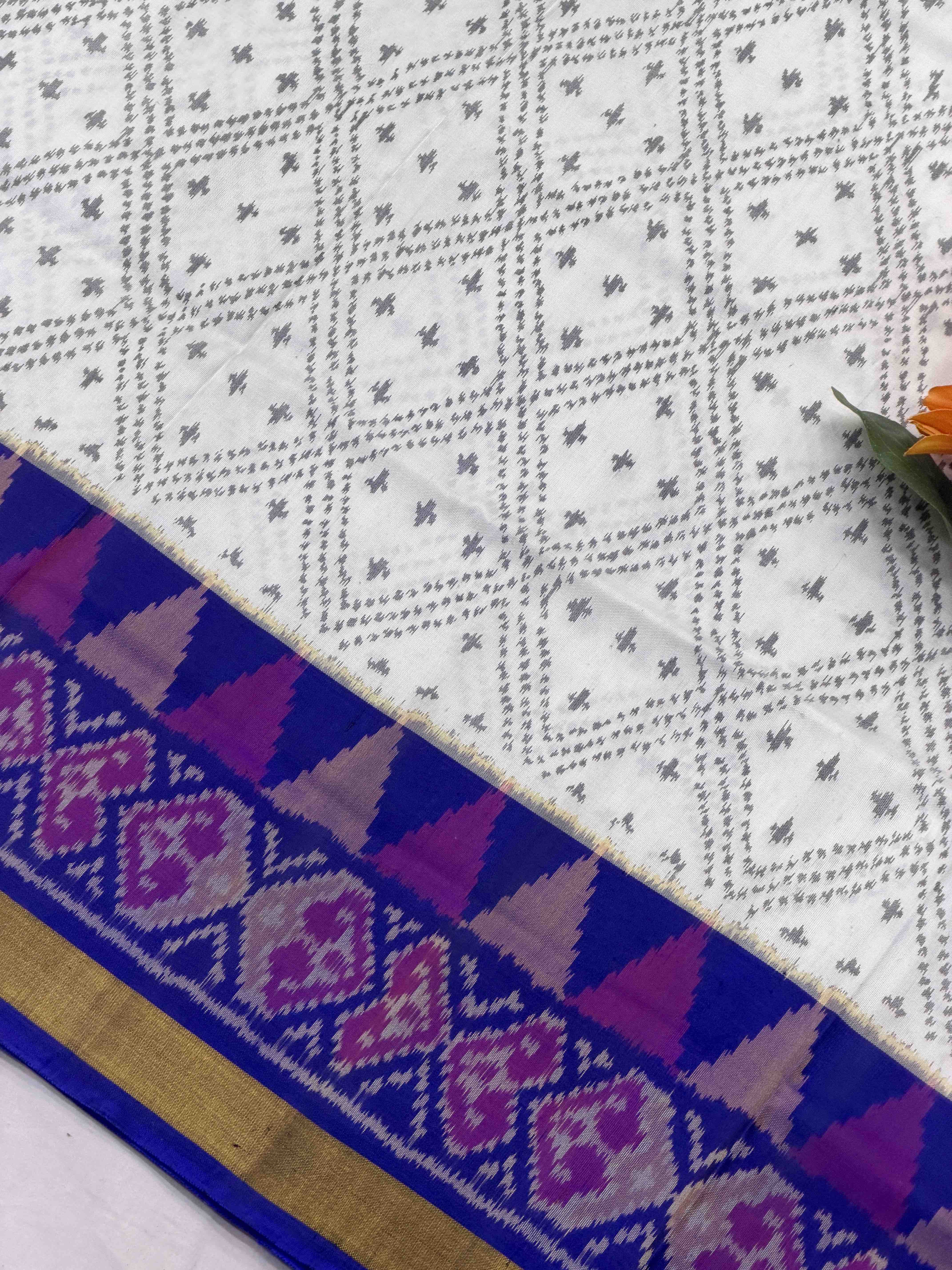 Blue & White diamond chex Rajkot Patola Saree