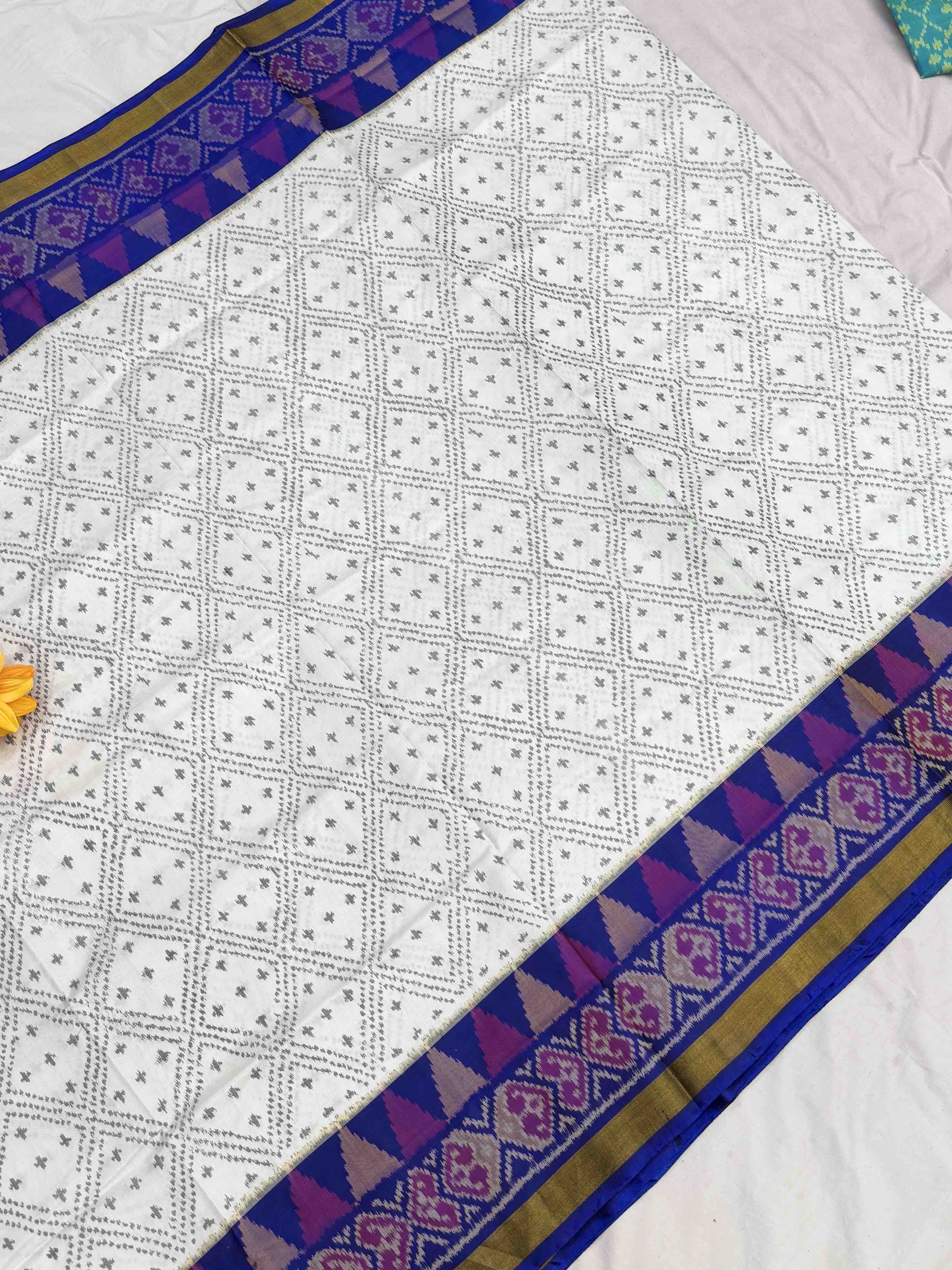 Blue & White diamond chex Rajkot Patola Saree