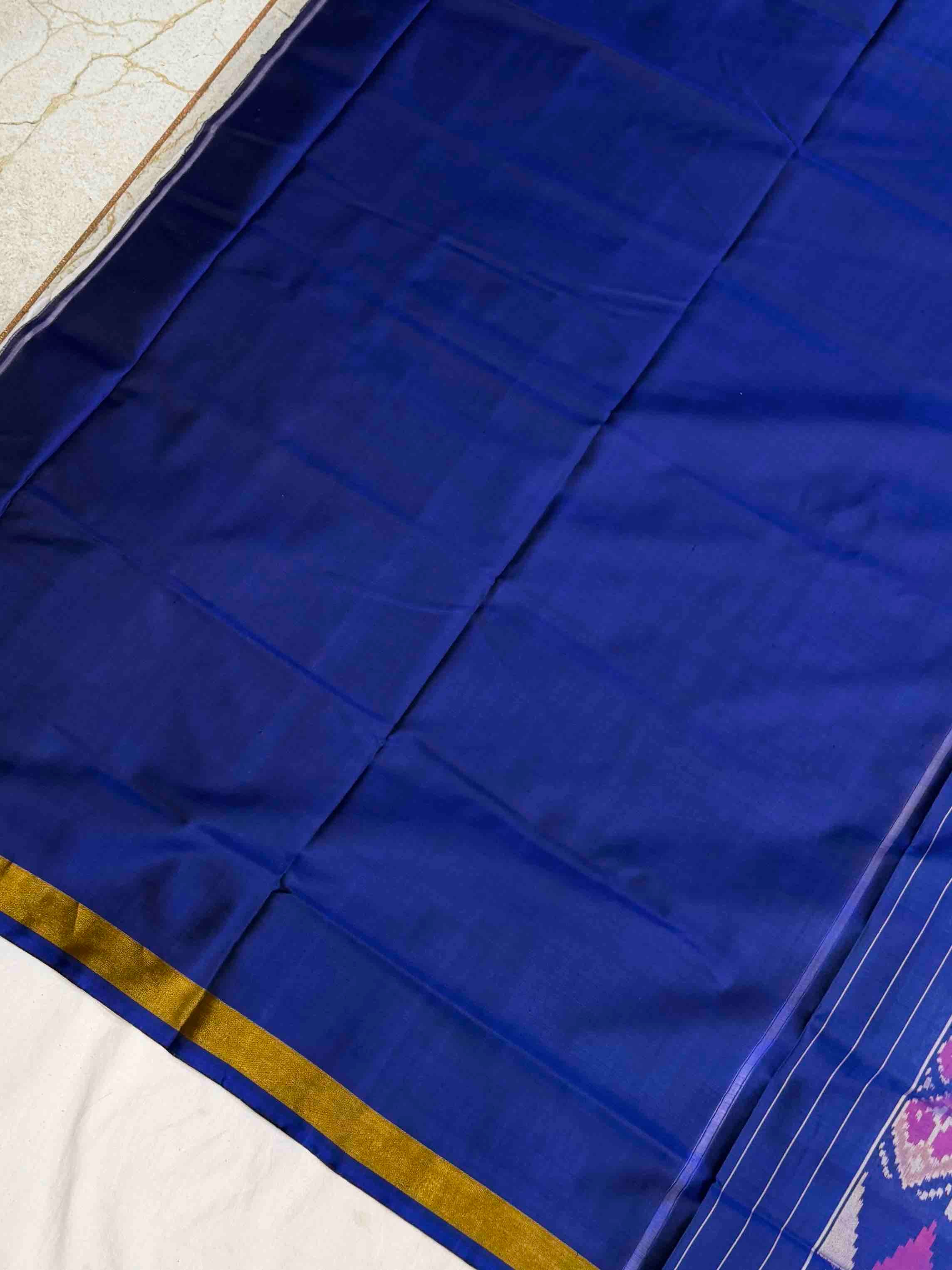 Blue & White diamond chex Rajkot Patola Saree