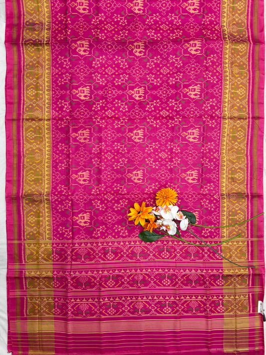 Pink Navaratan Hathi tissue border Rajkot Patola Saree