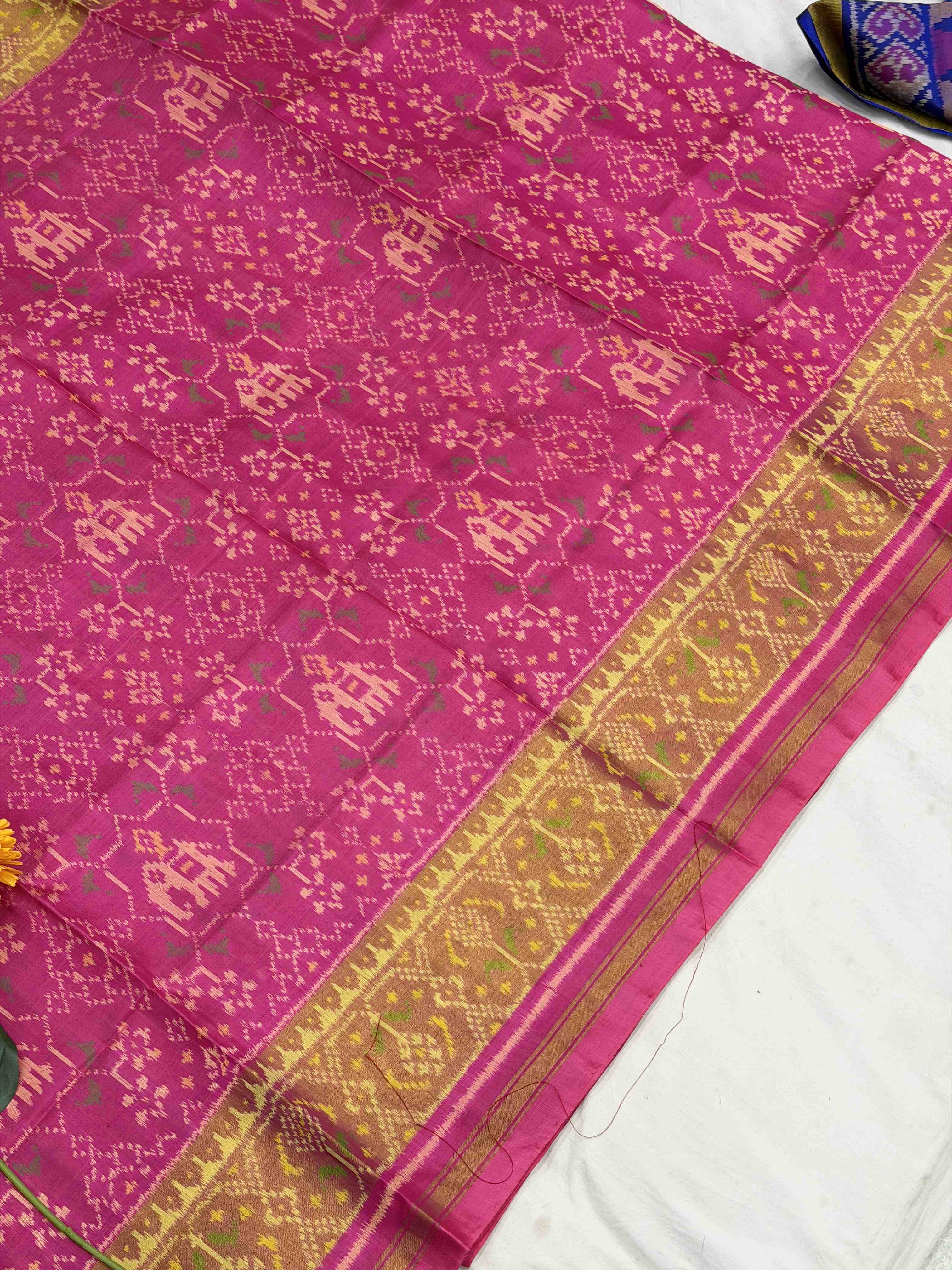 Pink Navaratan Hathi tissue border Rajkot Patola Saree
