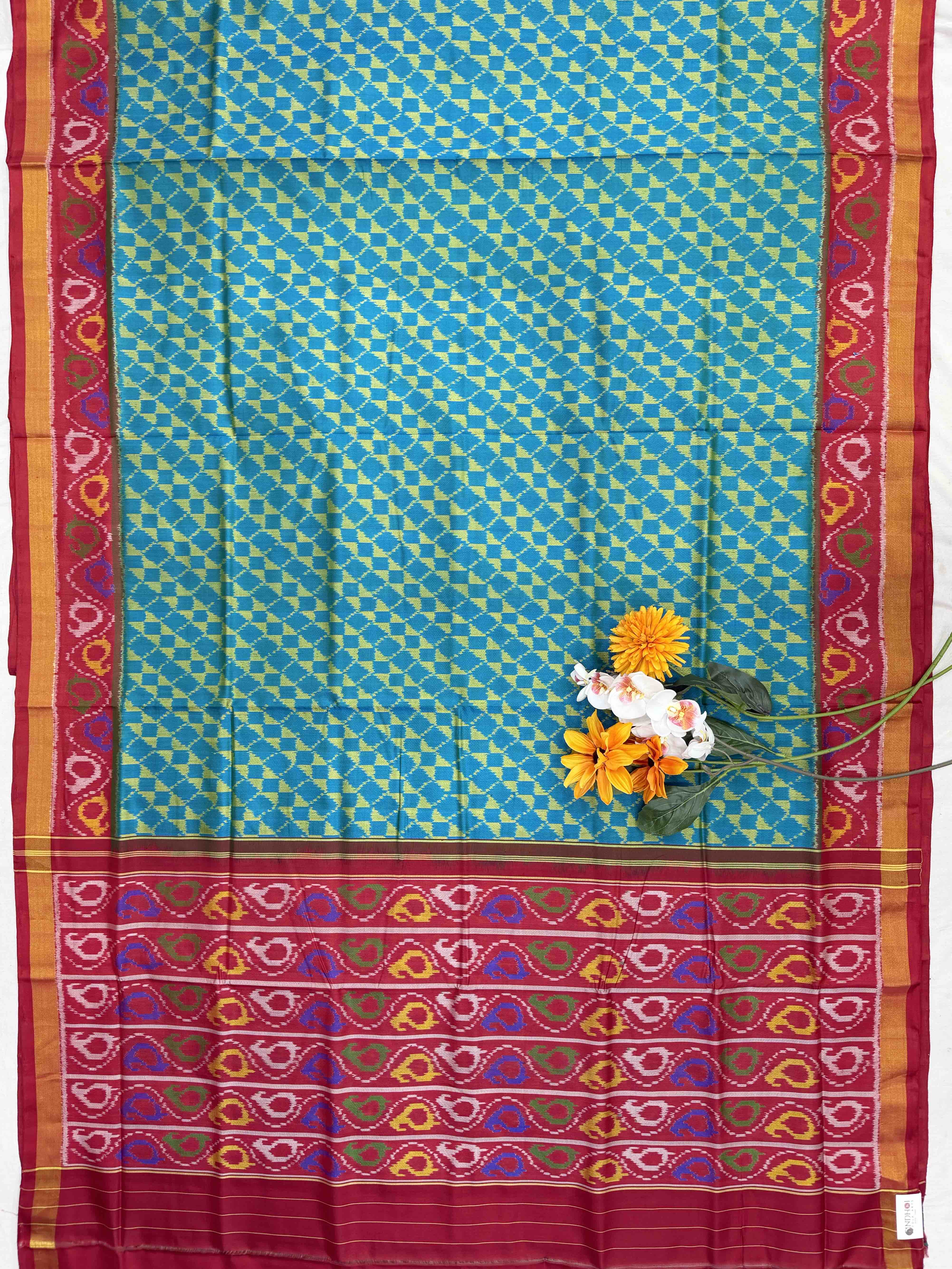 Red & Teal Blue laheriya style fancy Patola