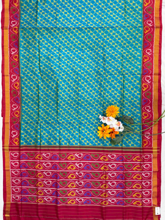 Red & Teal Blue laheriya style fancy Patola