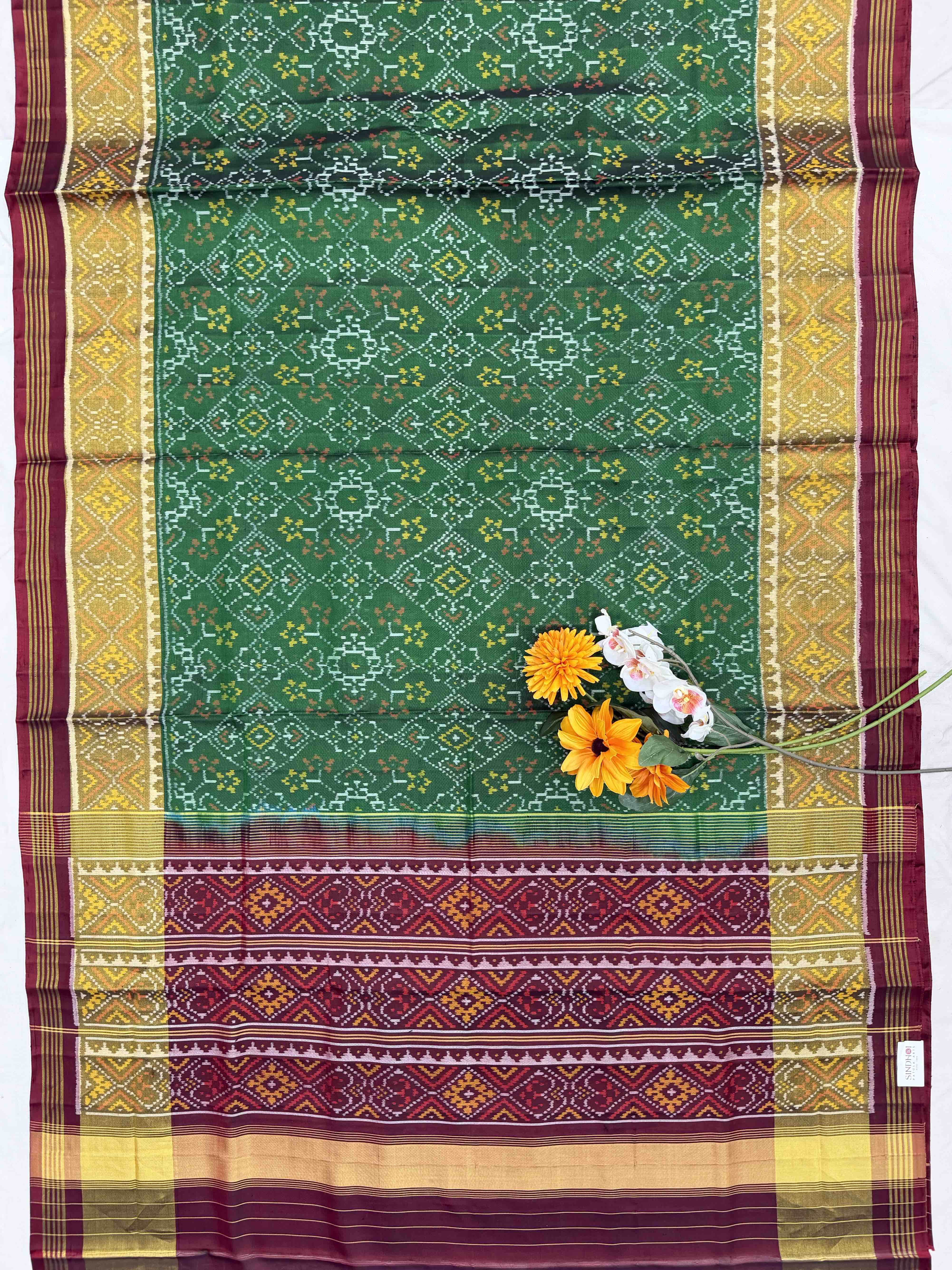 Maroon & Green Manekchawk Rajkot Patola Saree