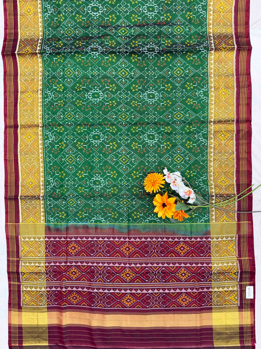 Maroon & Green Manekchawk Rajkot Patola Saree