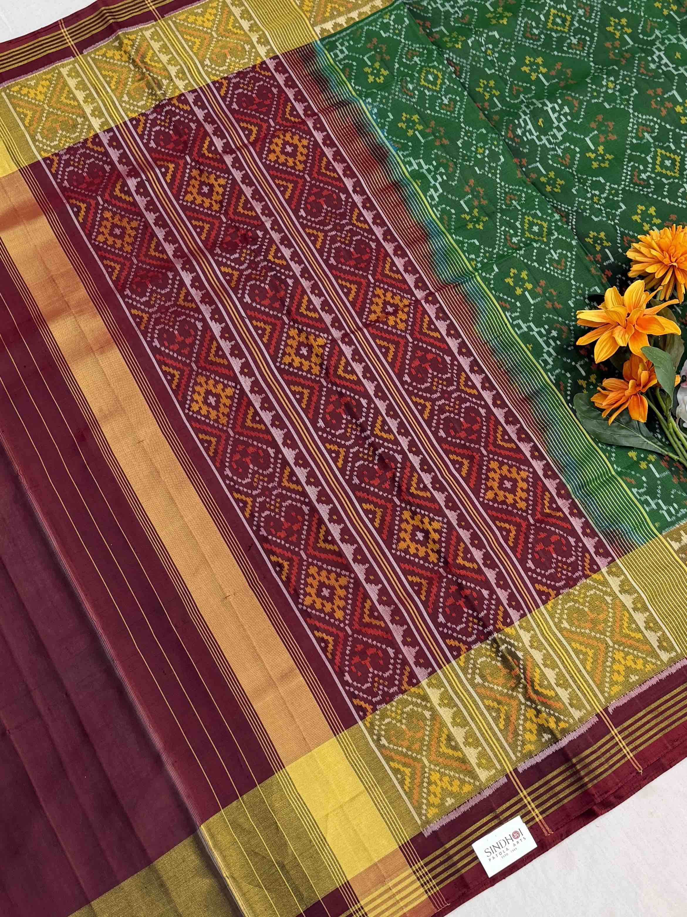Maroon & Green Manekchawk Rajkot Patola Saree