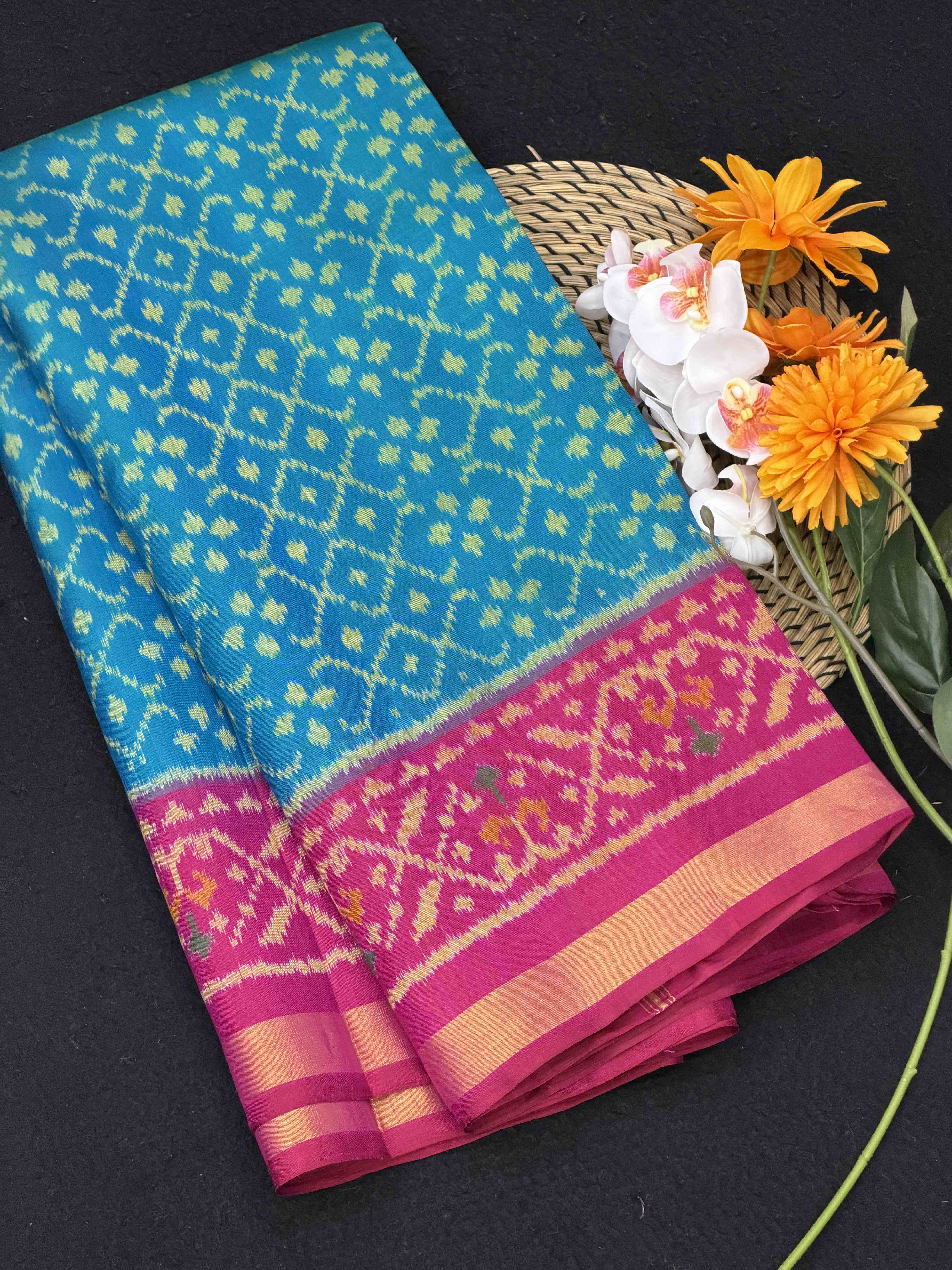 Pink & Cyan Designer Patola Saree