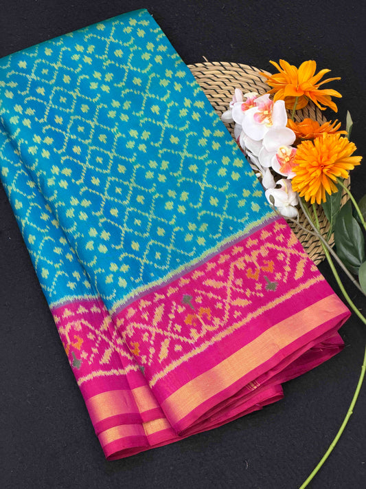 Pink & Cyan Designer Patola Saree