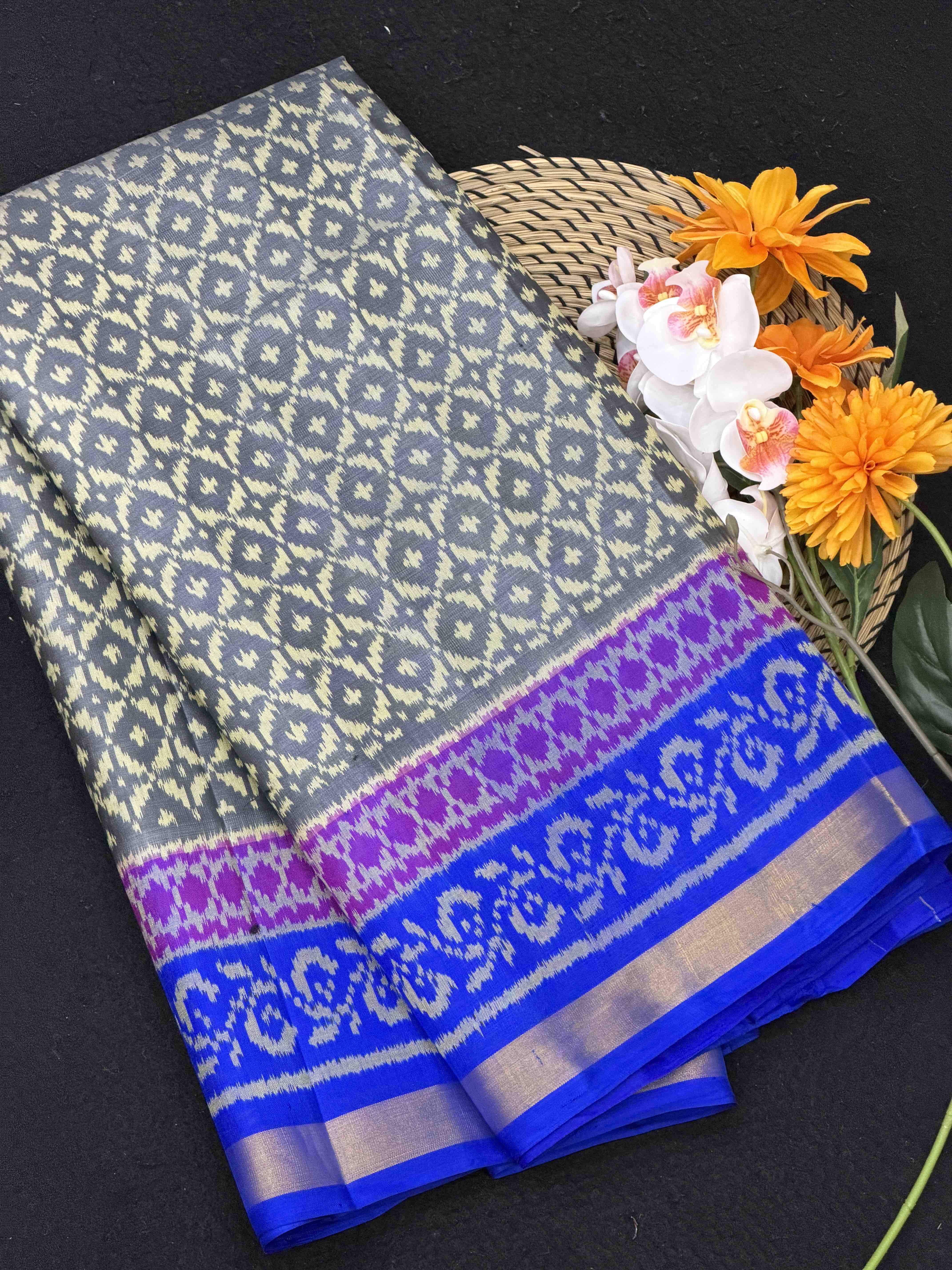 Blue & Grey Designer Rajkot Patola Saree