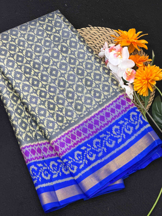 Blue & Grey Designer Rajkot Patola Saree