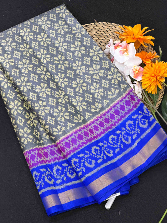 Blue & Grey Designer Rajkot Patola Saree
