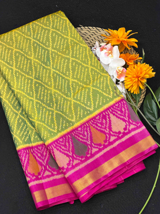 Pink & Parrot yellow shaded Patola Saree