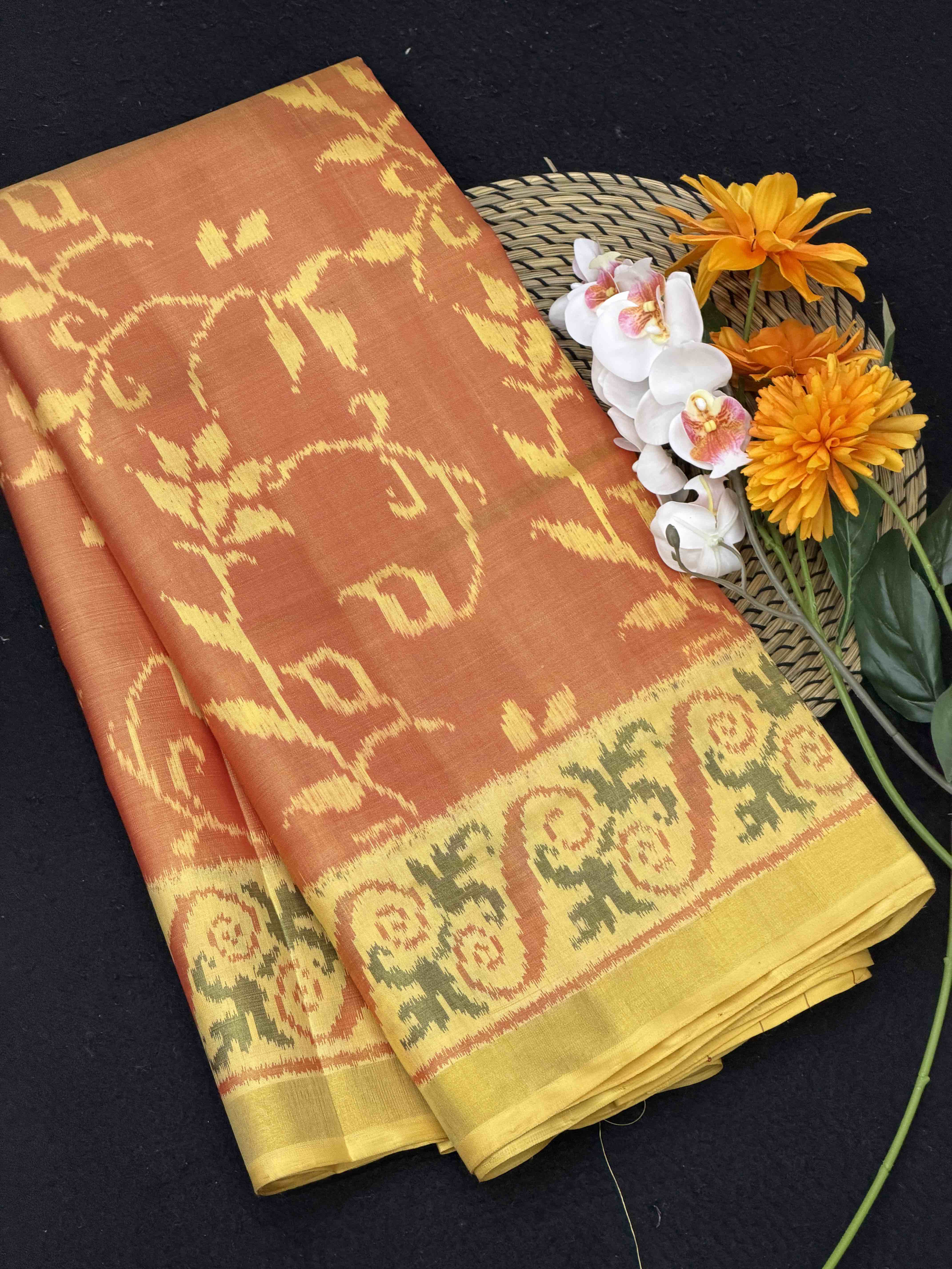 Light yellow & Shaded Carrot colour designer Patola Saree