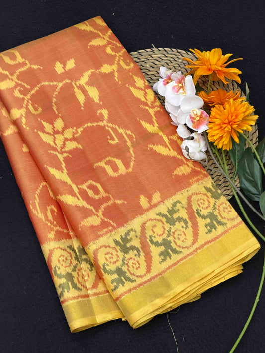 Light yellow & Shaded Carrot colour designer Patola Saree