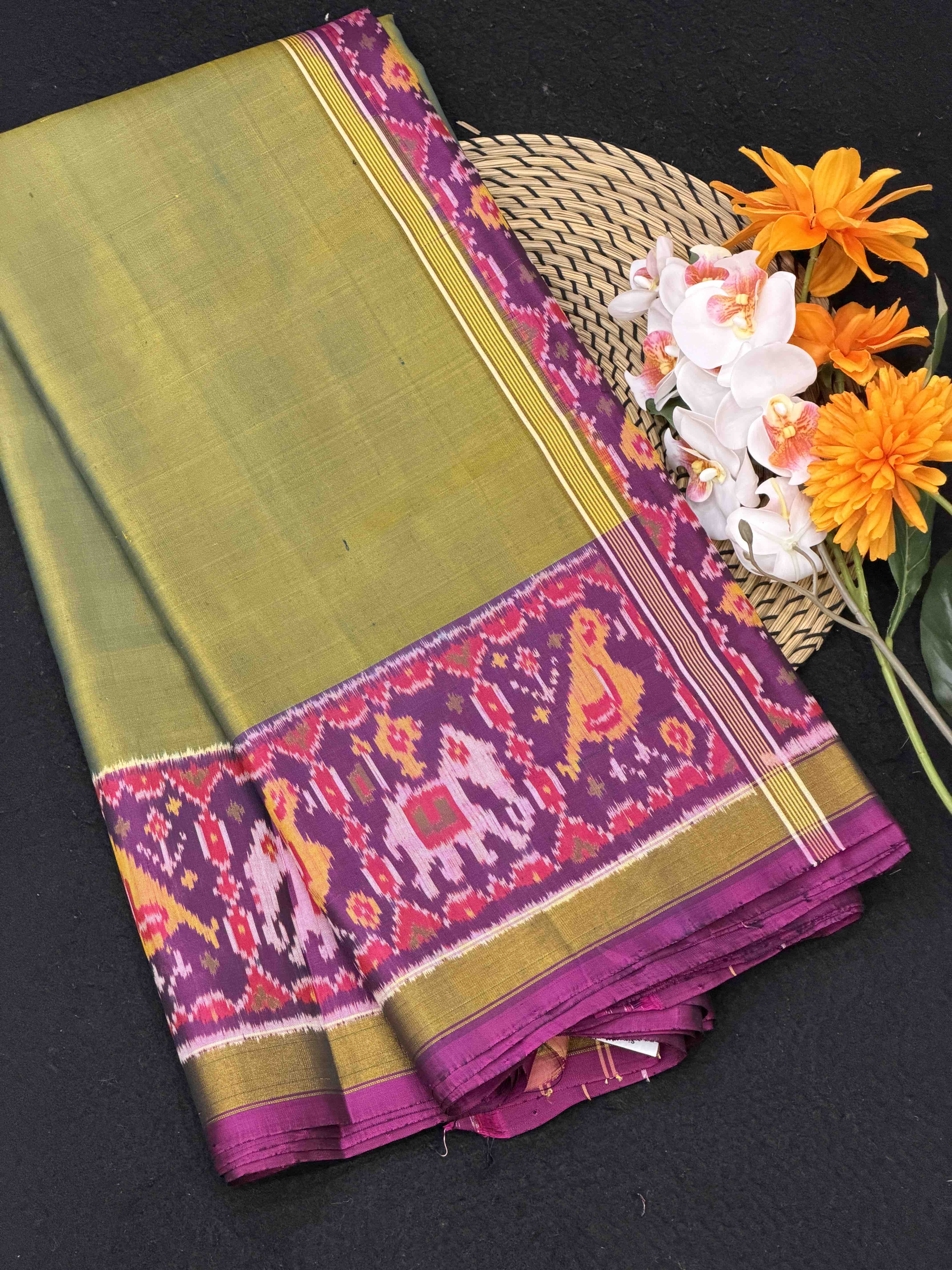 Magenta & shaded Green Gala border Patola Saree