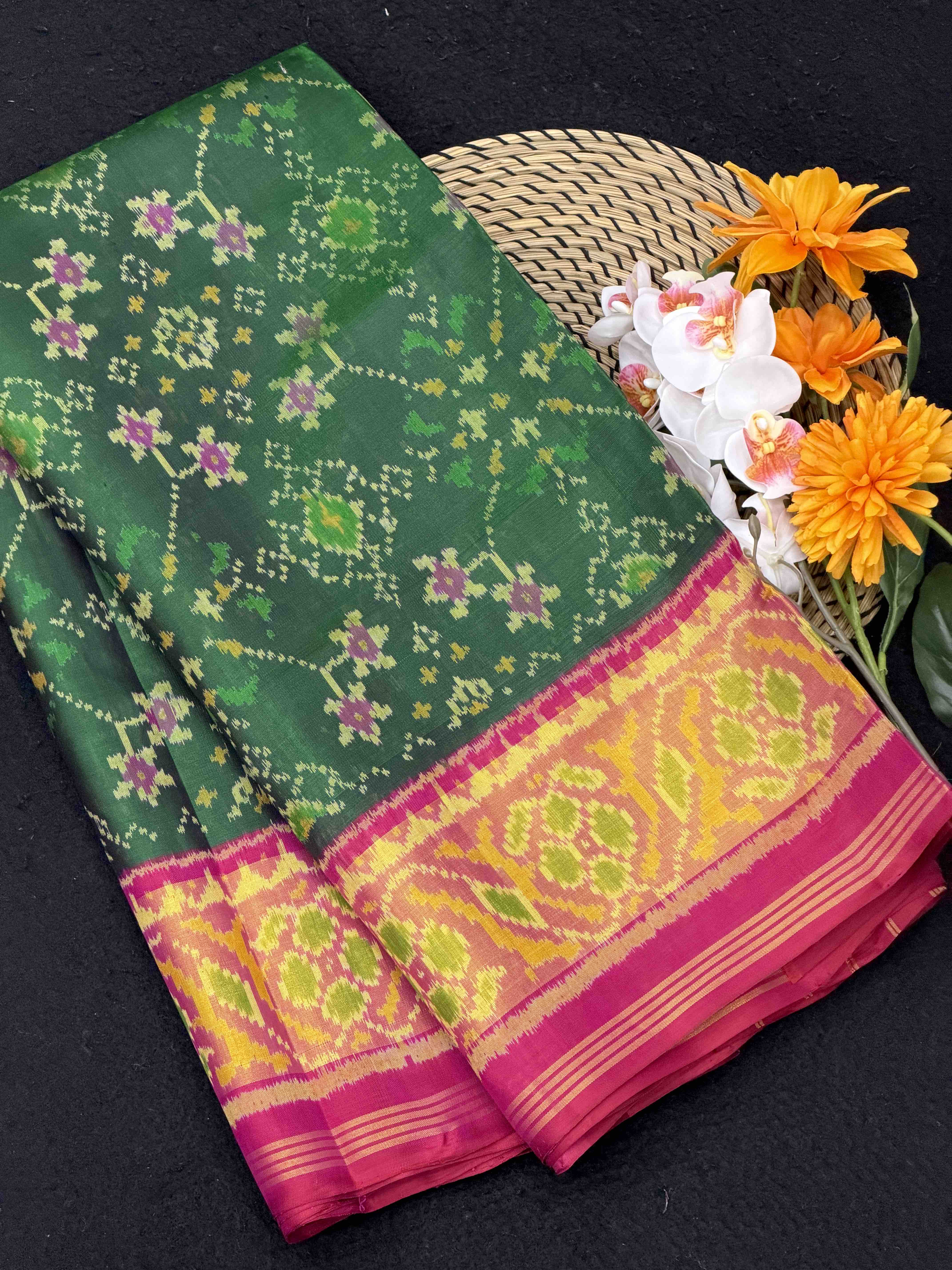 Pink & Green Navaratan Patola Saree