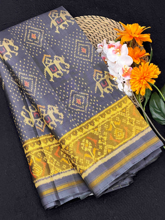 Grey Bandhani & Hathi design Rajkot Patola Saree