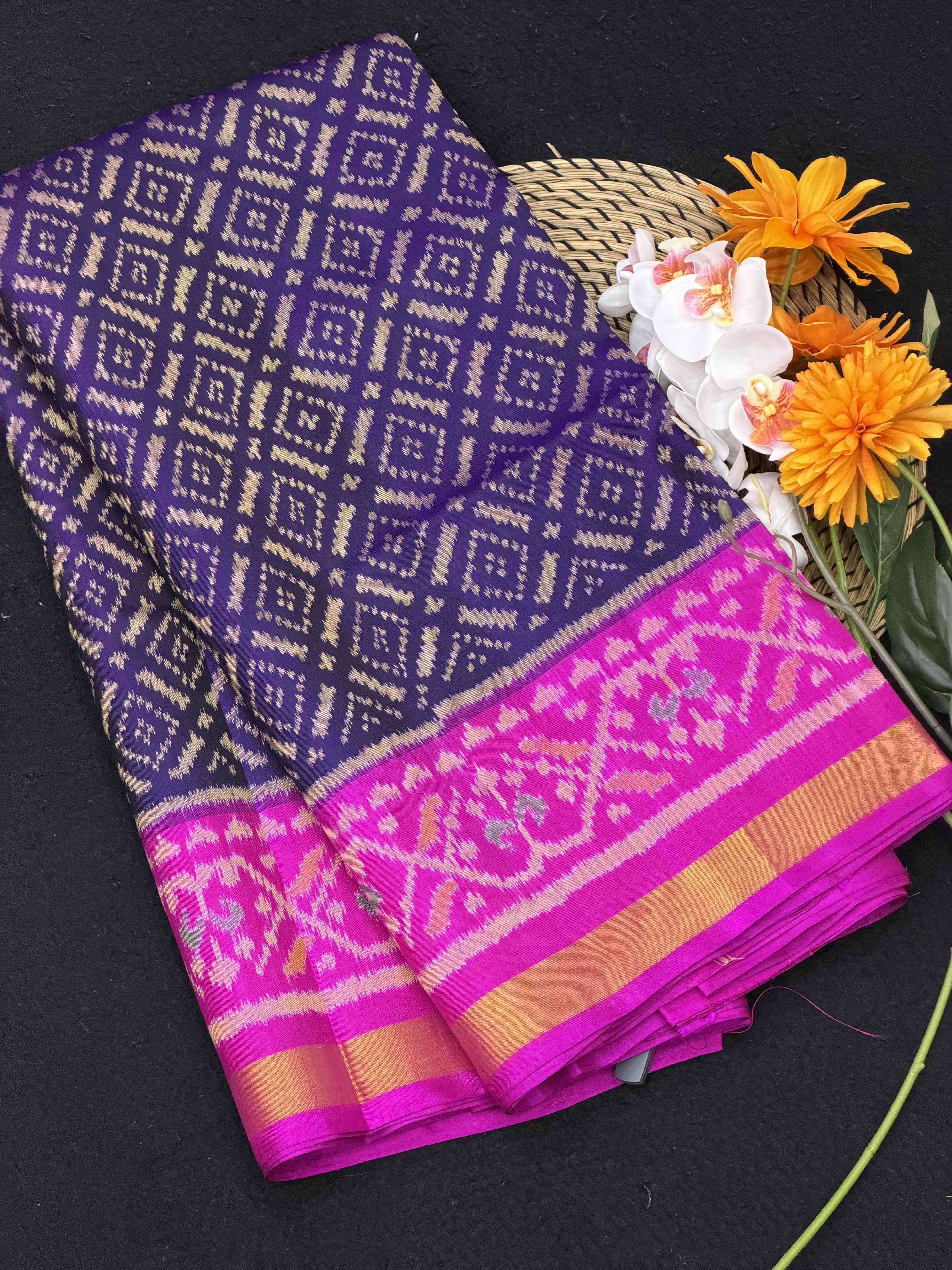 Pink & Deep Purple Chokhta Bhat Patola Saree