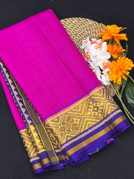 Bluish purple & pink gala border patola saree