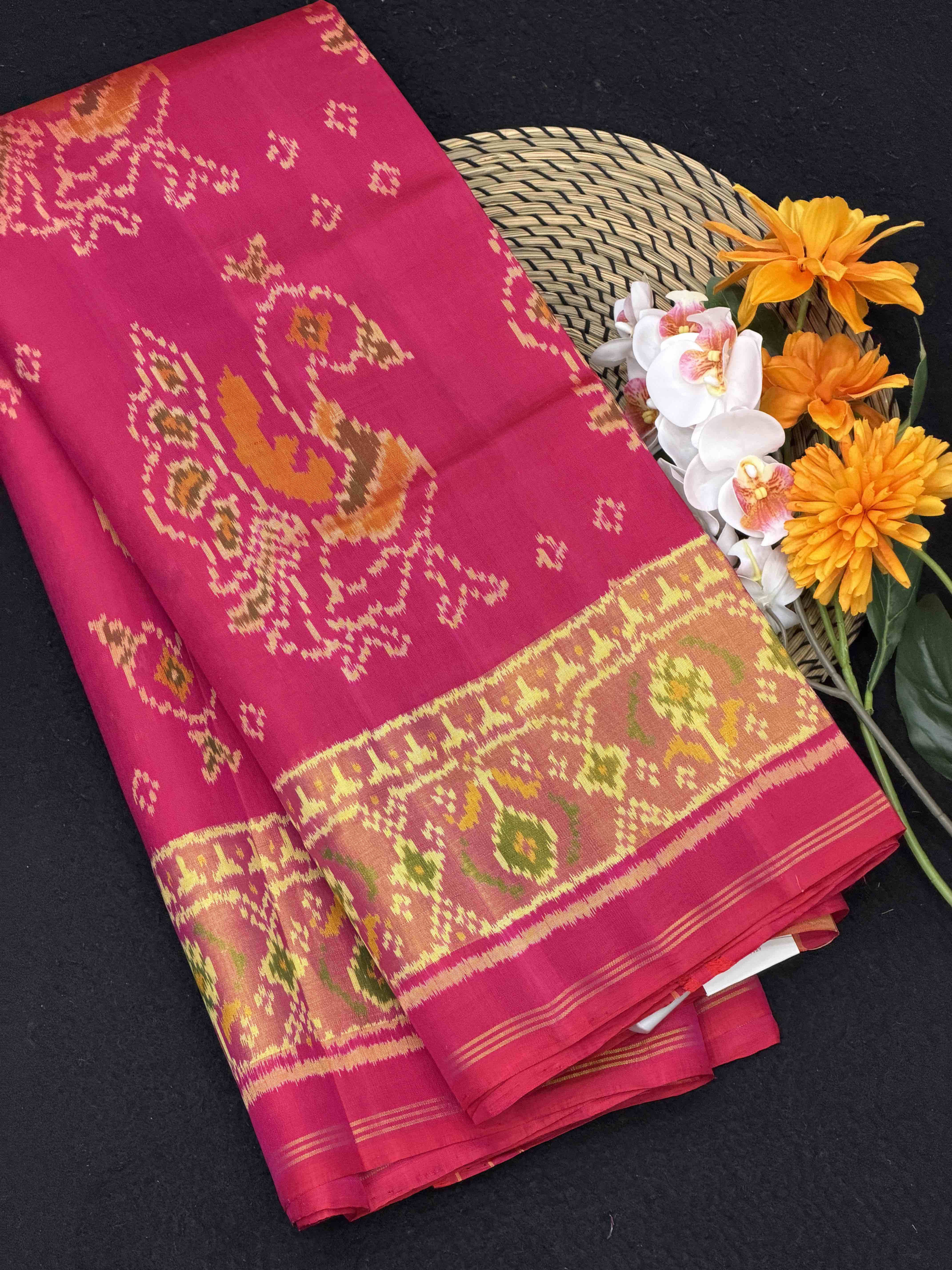Pink peacock design Rajkot Patola Saree