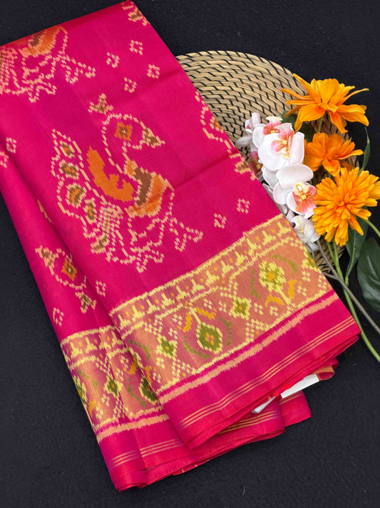 Pink peacock design Rajkot Patola Saree