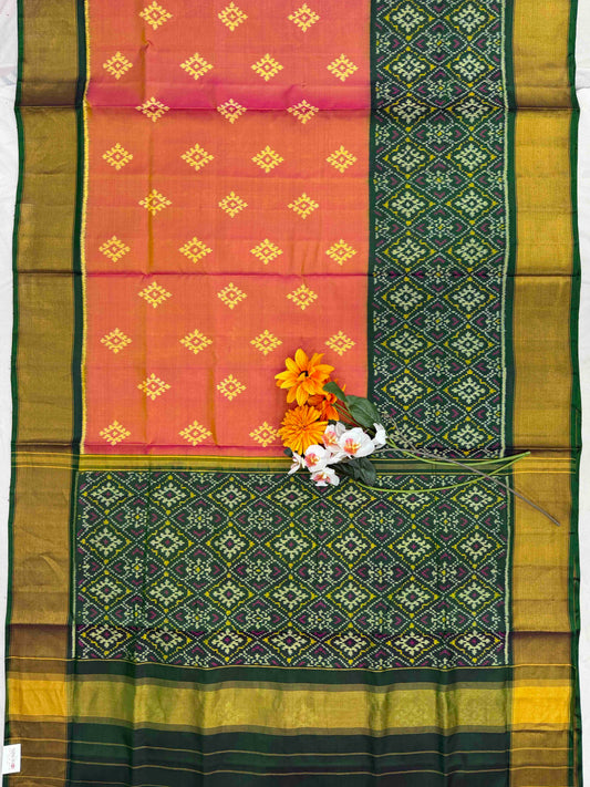 Green & peach skirt border Patola Saree