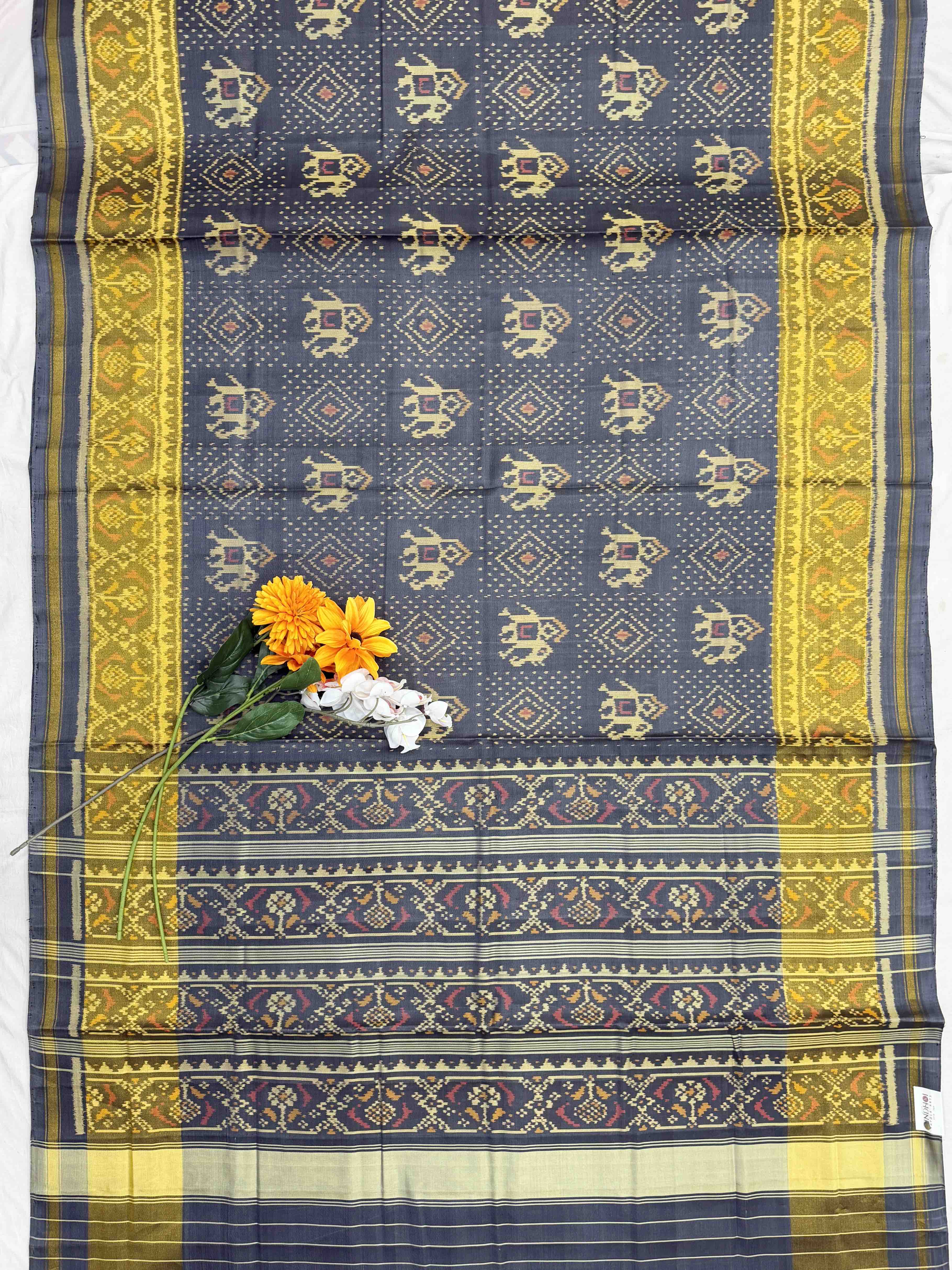 Grey Bandhani & Hathi design Rajkot Patola Saree