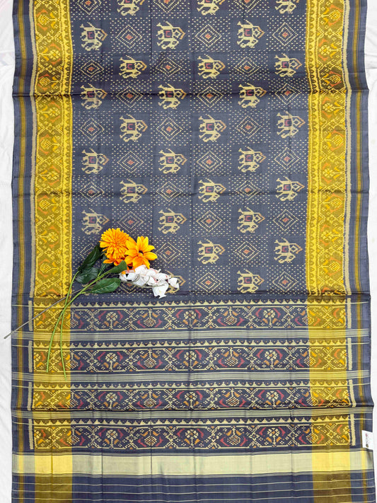 Grey Bandhani & Hathi design Rajkot Patola Saree