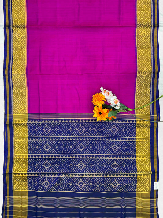 Bluish purple & pink gala border patola saree