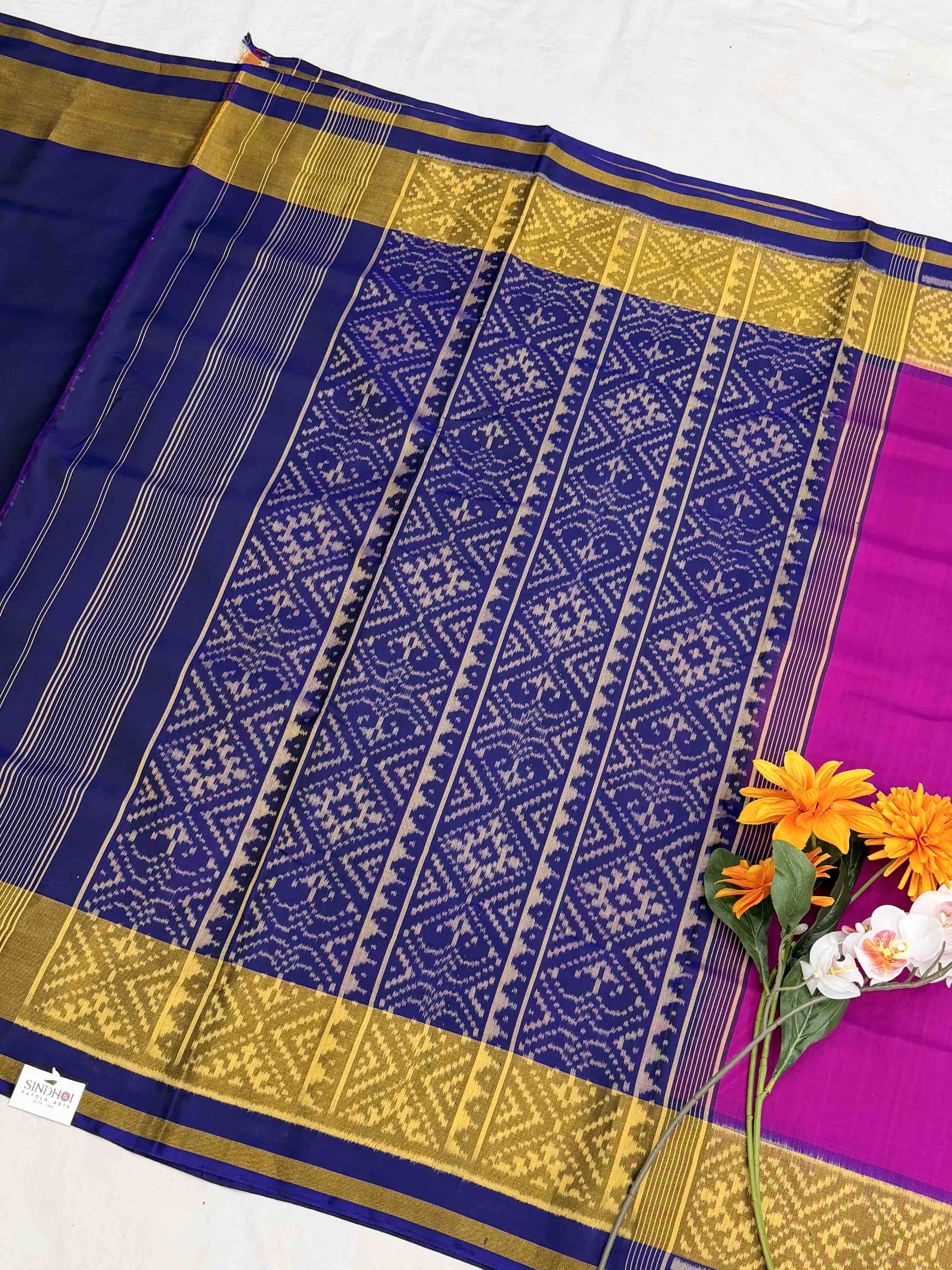 Bluish purple & pink gala border patola saree