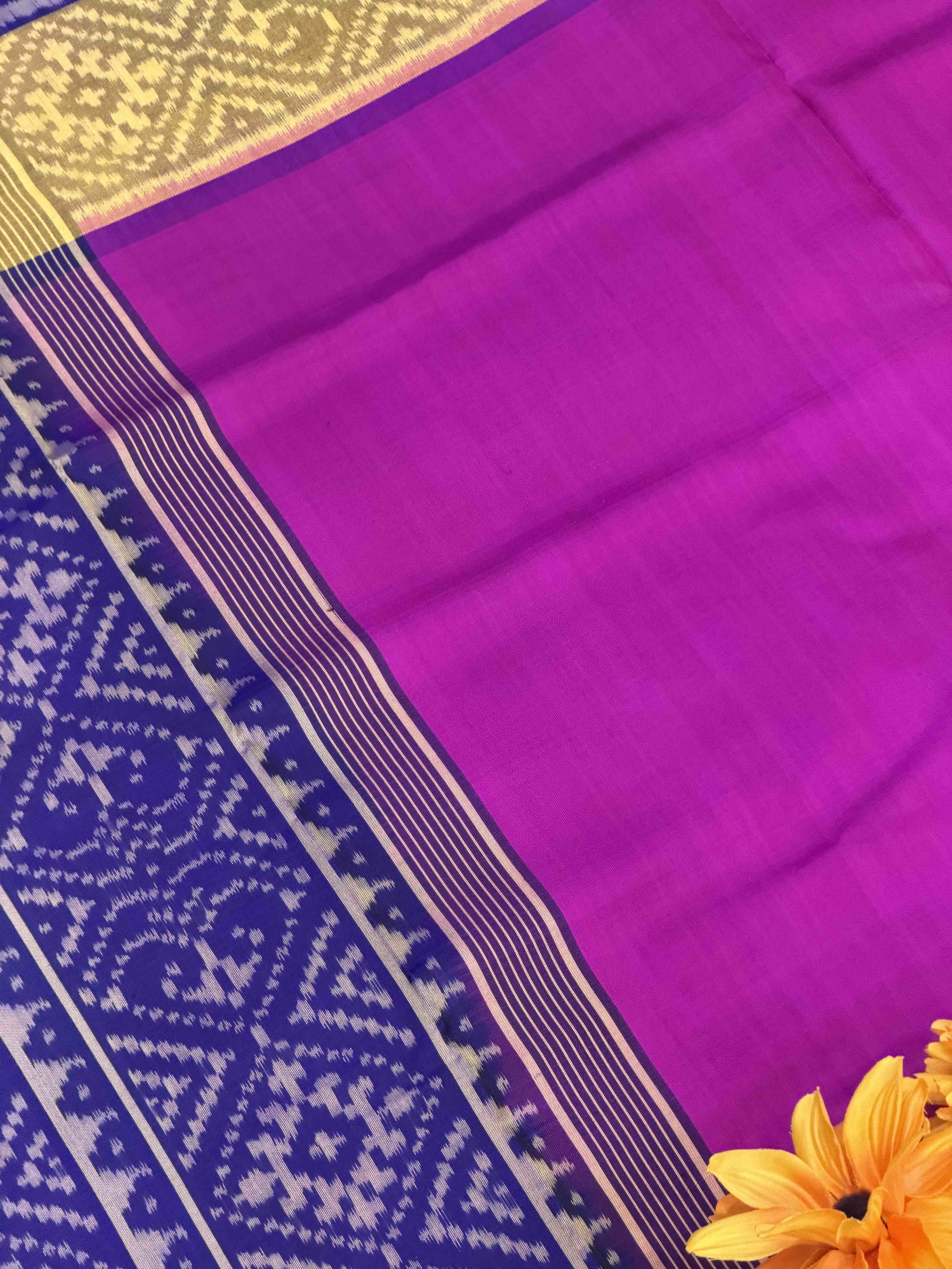 Bluish purple & pink gala border patola saree