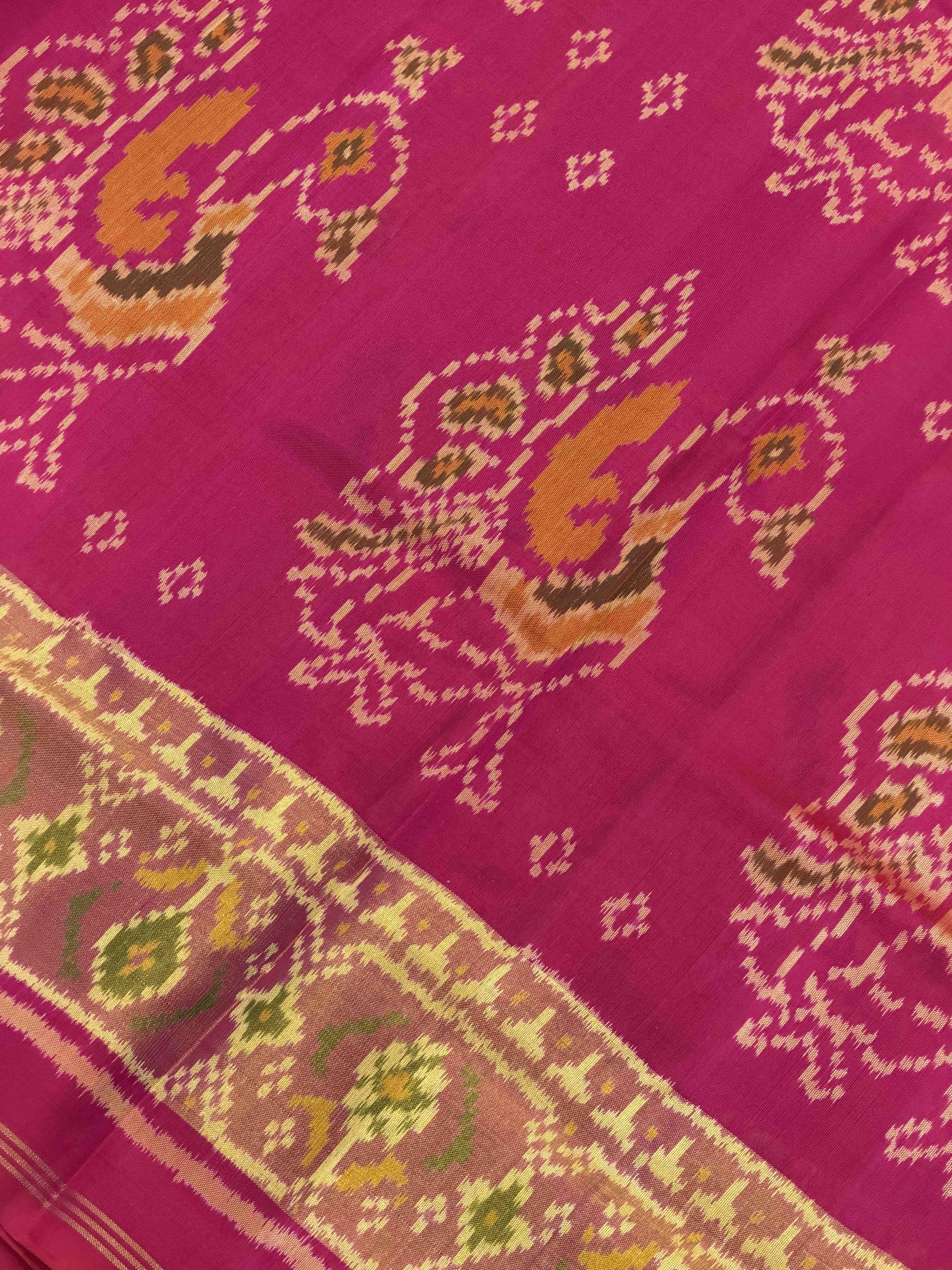 Pink peacock design Rajkot Patola Saree